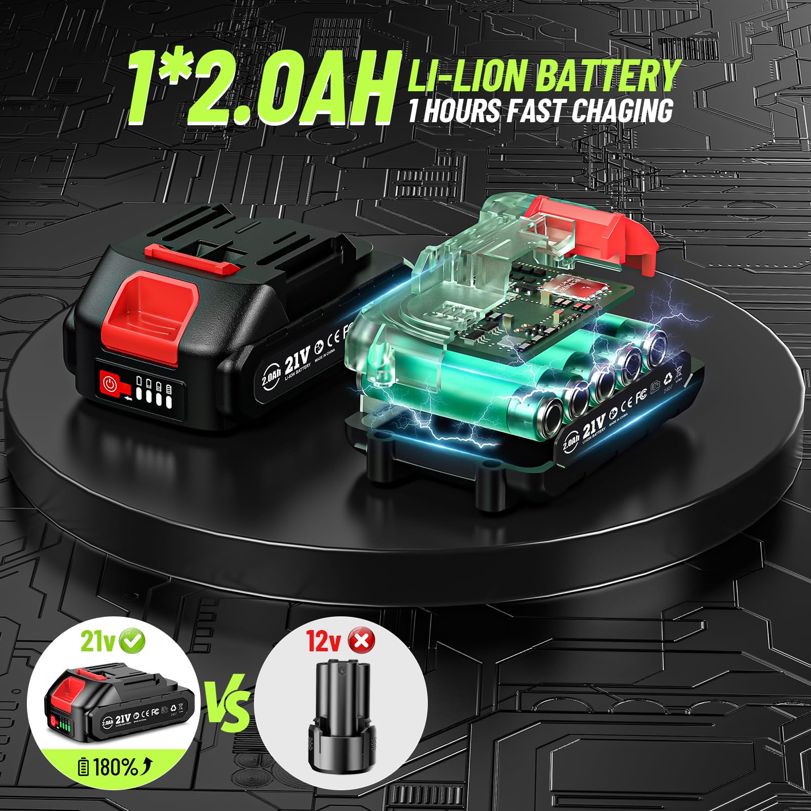 3/8" Cordless Ratchet Wrench: 58Ft-lbs (80N.m) 400RPM Light Weight Electric Ratchet, 6'' Extended Neck, 2 x2.0Ah Battery, 8 Sockets, 3" Extension Bar, LED Light (RH80B)