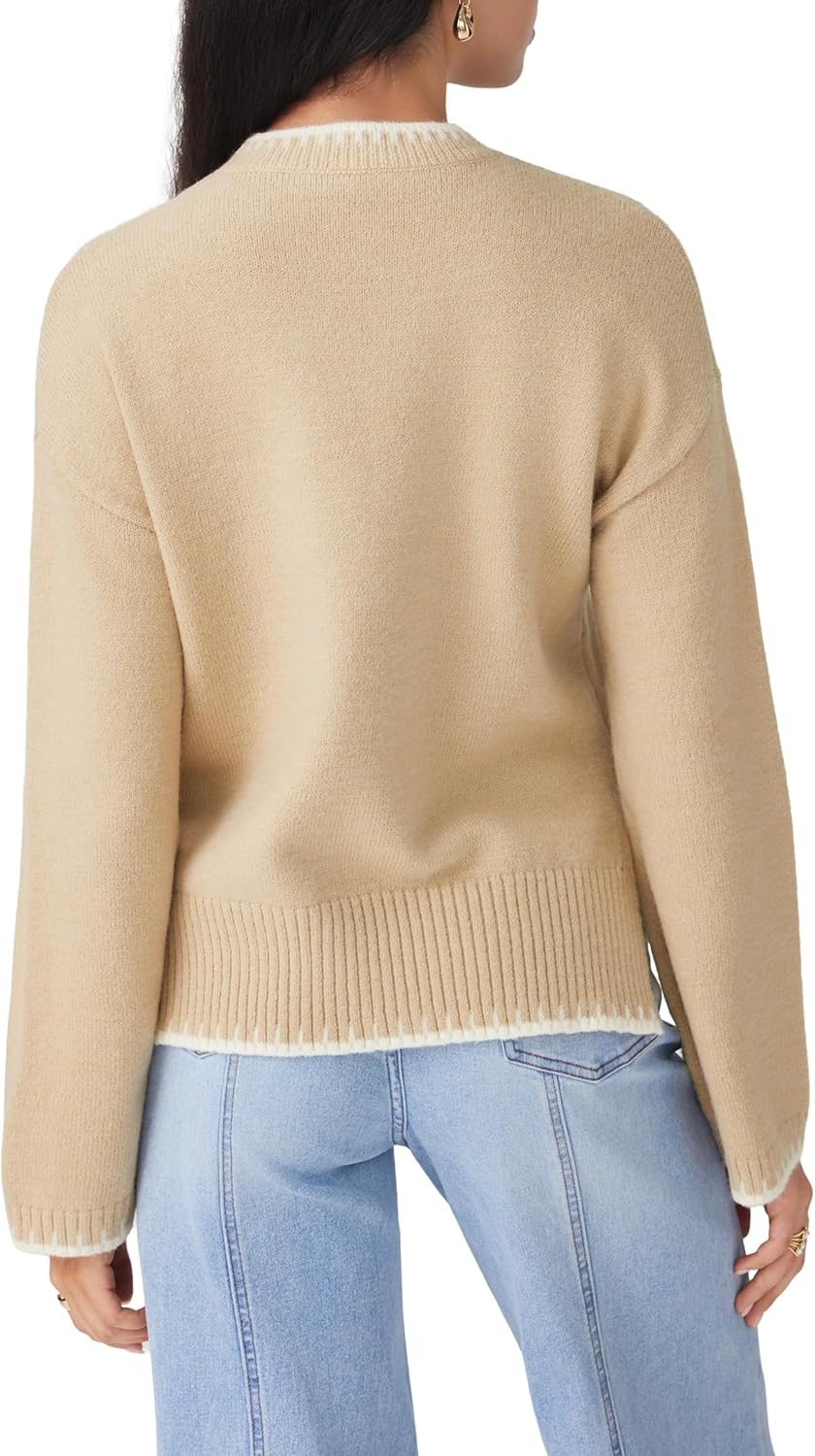 CIDER Womens Sweater Long Sleeve Split Hem Color Block Crew Neck Tops Fall Outfits