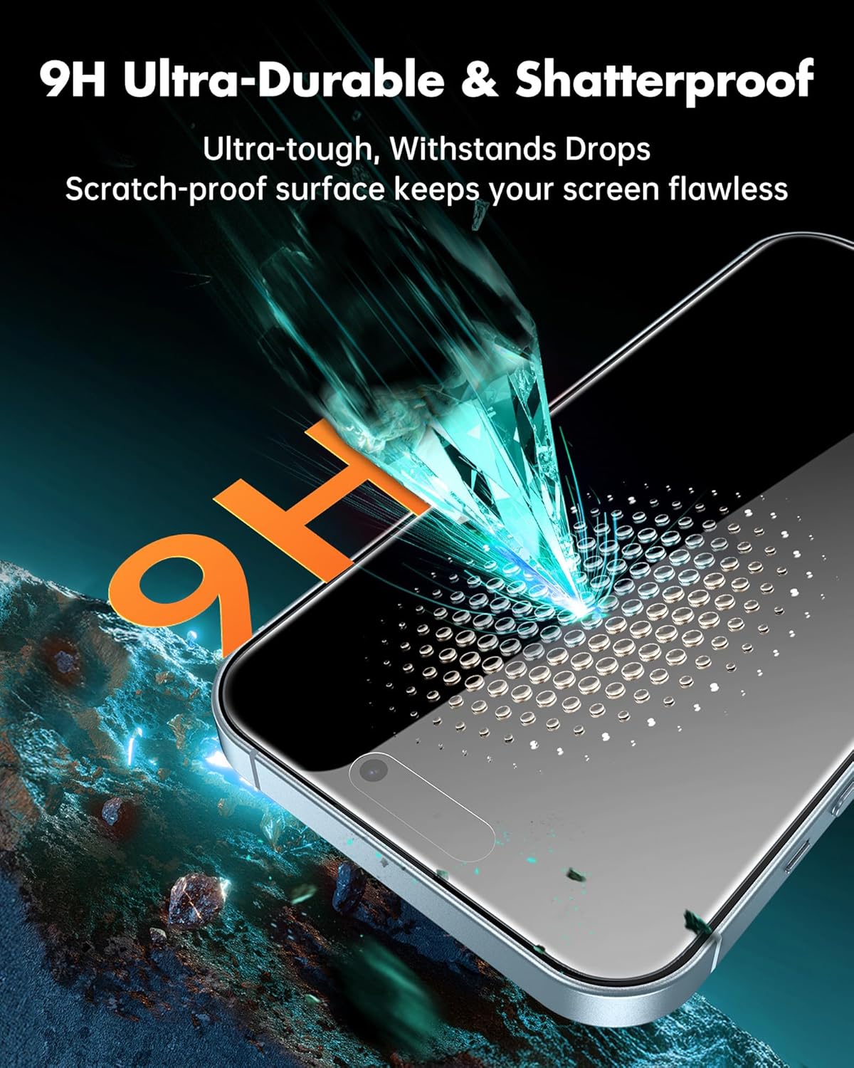 UNBREAKcable 4PCS Screen Protector for iPhone 15-2 Privacy Tempered Glass+2 Clear Glass Double Shatterproof [Easy Installation Frame] [9H Hardness] [Case Friendly] Anti-Scratch for iPhone 6.1 inch