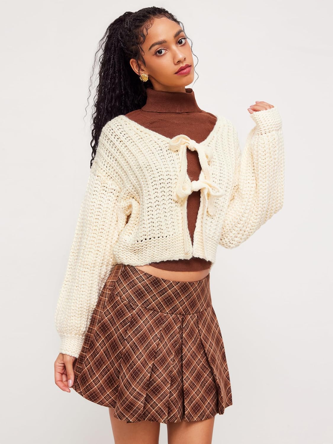 CIDER Striped Sweater Women V Neck Tie Front Knit Cardigan Oversized Trendy Sweaters for Women Fall