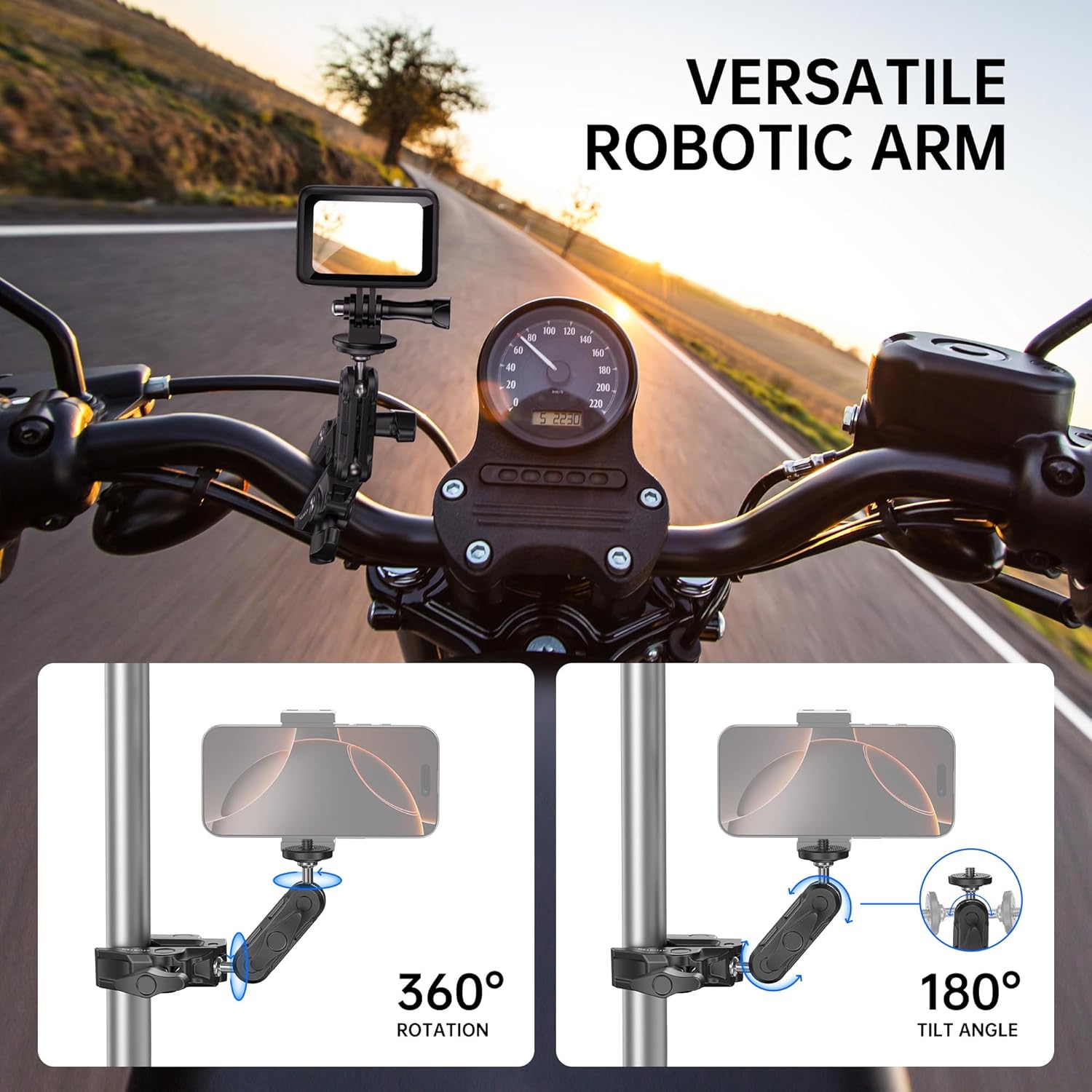 ATUMTEK Super Camera Clamp Mount with 1/4" and 3/8" Threads, Dual Ballhead Magic Arm 360° Ball Head Grip, Phone/Action Camera Mount Adapter for Canon Nikon DSLR Camera, GoPro/Insta360/INSTAX/DJI