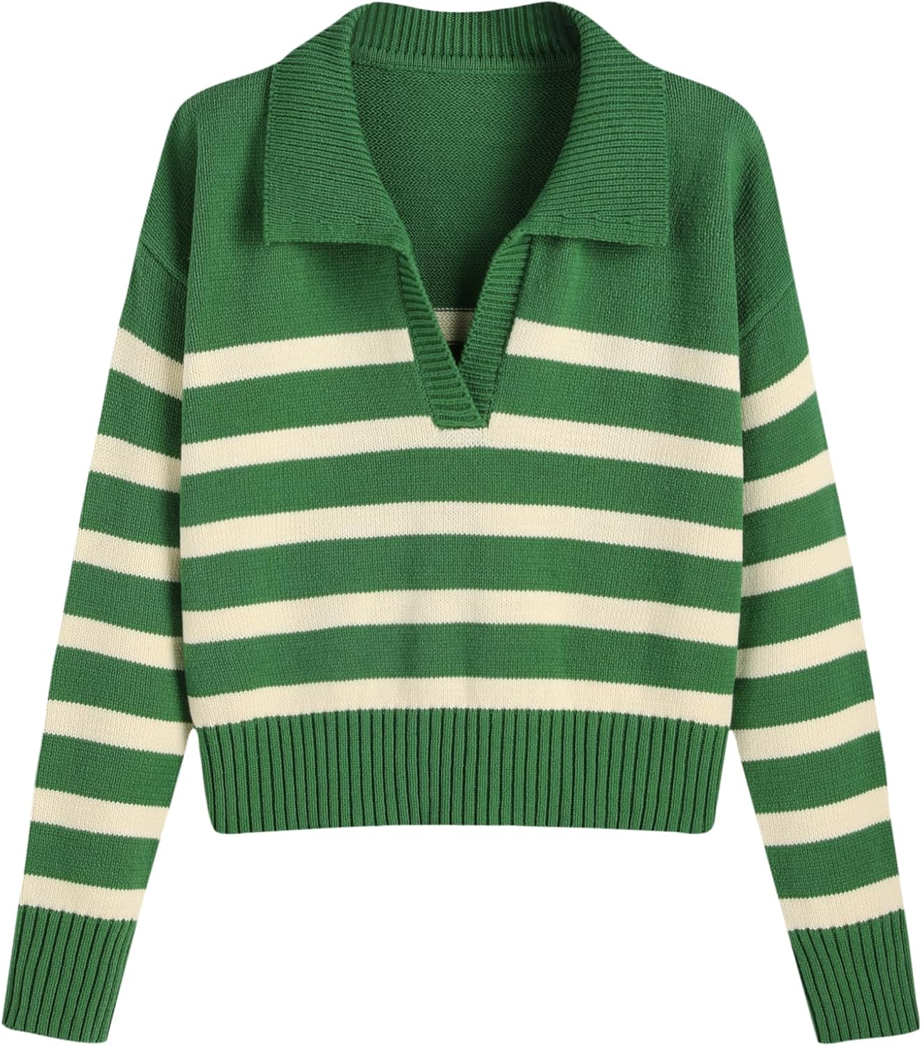 CIDER Women’s Polo Sweater Striped Collared Lightweight Long Sleeve V Neck Pullover Fall Sweater Tops 2025
