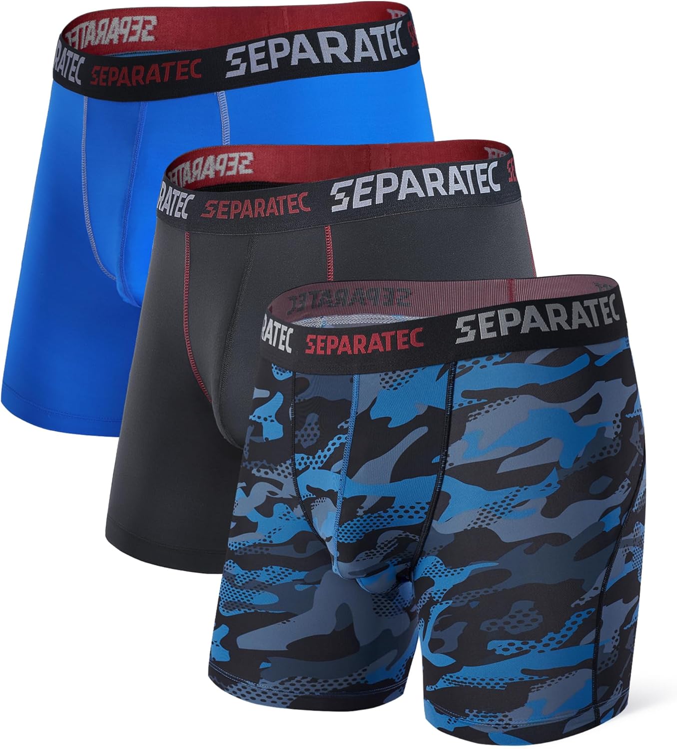 Separatec Mens Underwear with Pouch for balls Anti Chafing Underwear Men Athletic Sport Performance Long Boxer Briefs 3 Pack