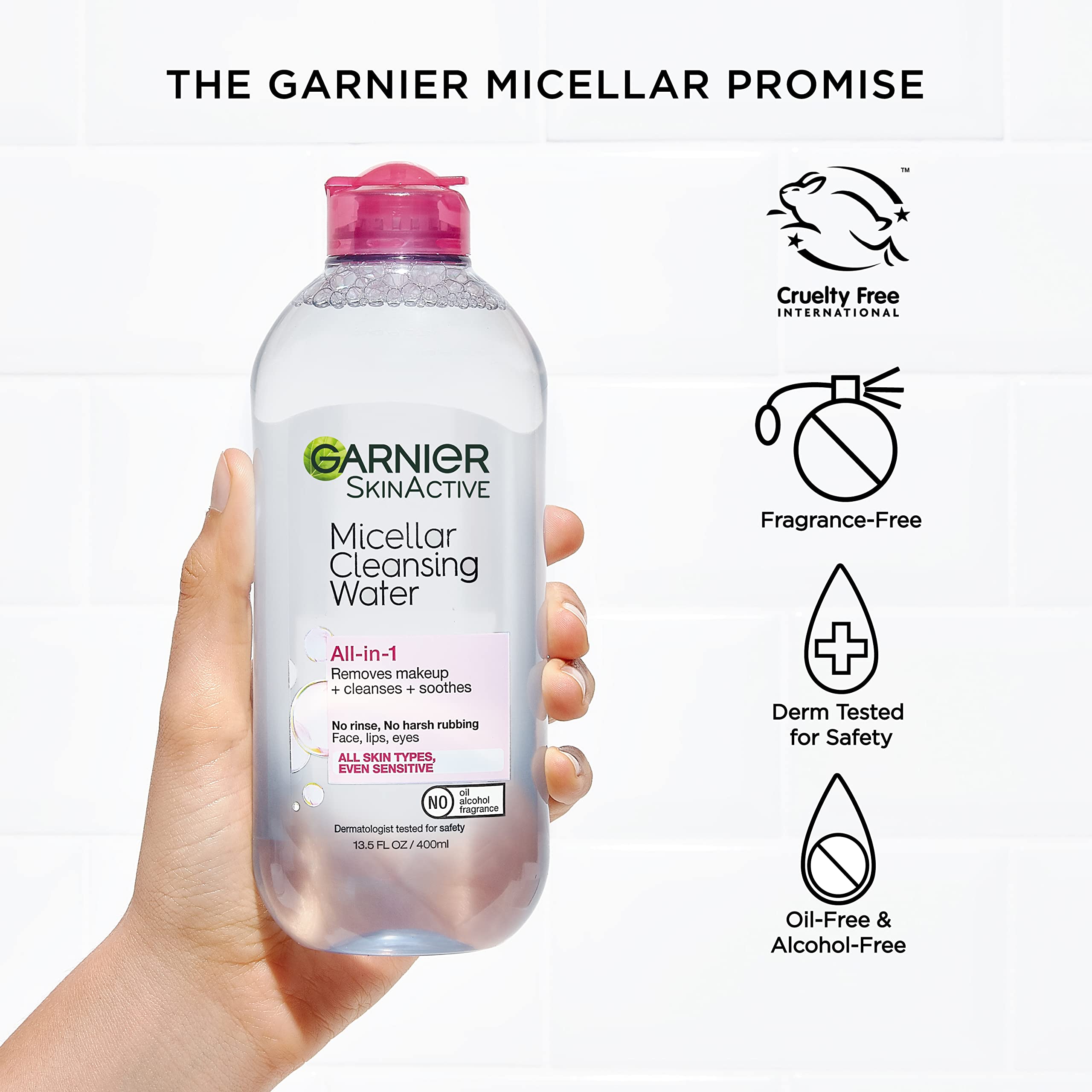 Garnier Micellar Water, Hydrating Facial Cleanser & Makeup Remover, Suitable for Sensitive Skin, Vegan, Cruelty Free, 13.5 Fl Oz (400mL), 1 Count