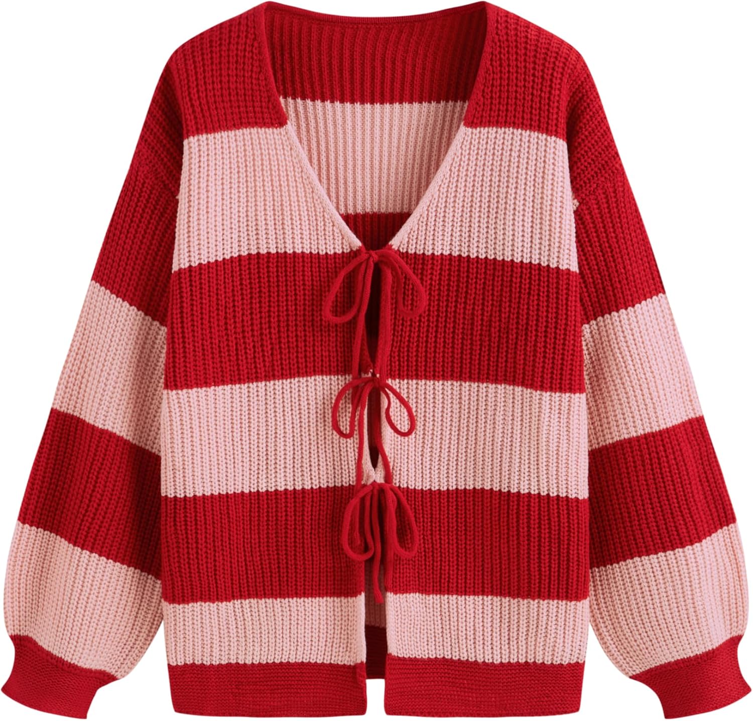 CIDER Cardigan Sweater for Women Tie Front Striped Long Sleeve V Neck Cute Y2k Fall Trendy Outfits