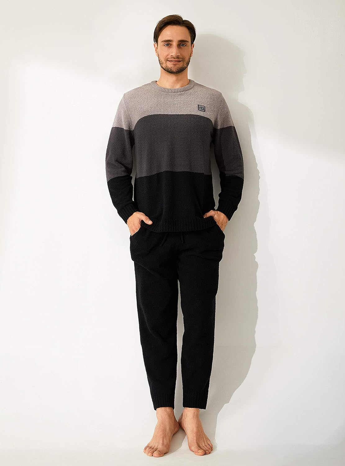 DAVID ARCHY Mens Pajamas Set Ultra-Soft Fleece Pajamas Warm Sleepwear Long Sleeve Lounge Set with Pockets