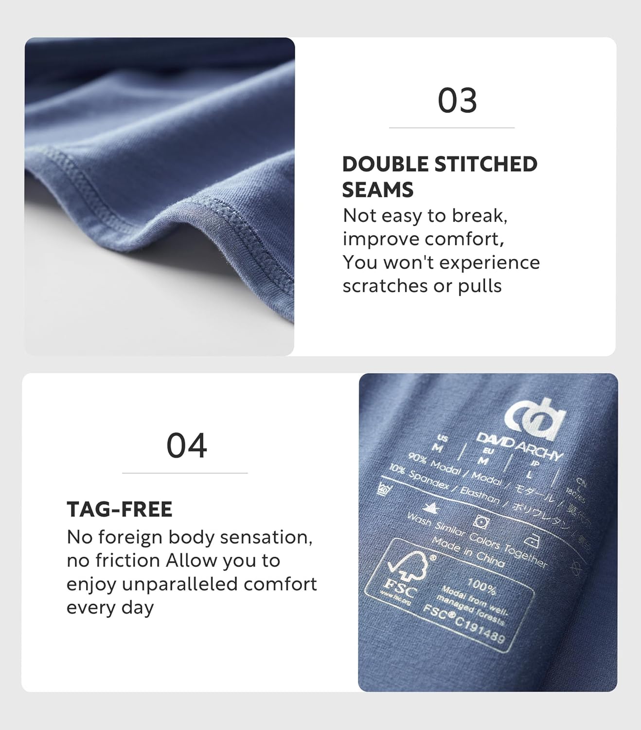 DAVID ARCHY Men's Briefs Modal No Fly Underwear Support Pouch Soft Comfort Briefs for Men 4 Pack