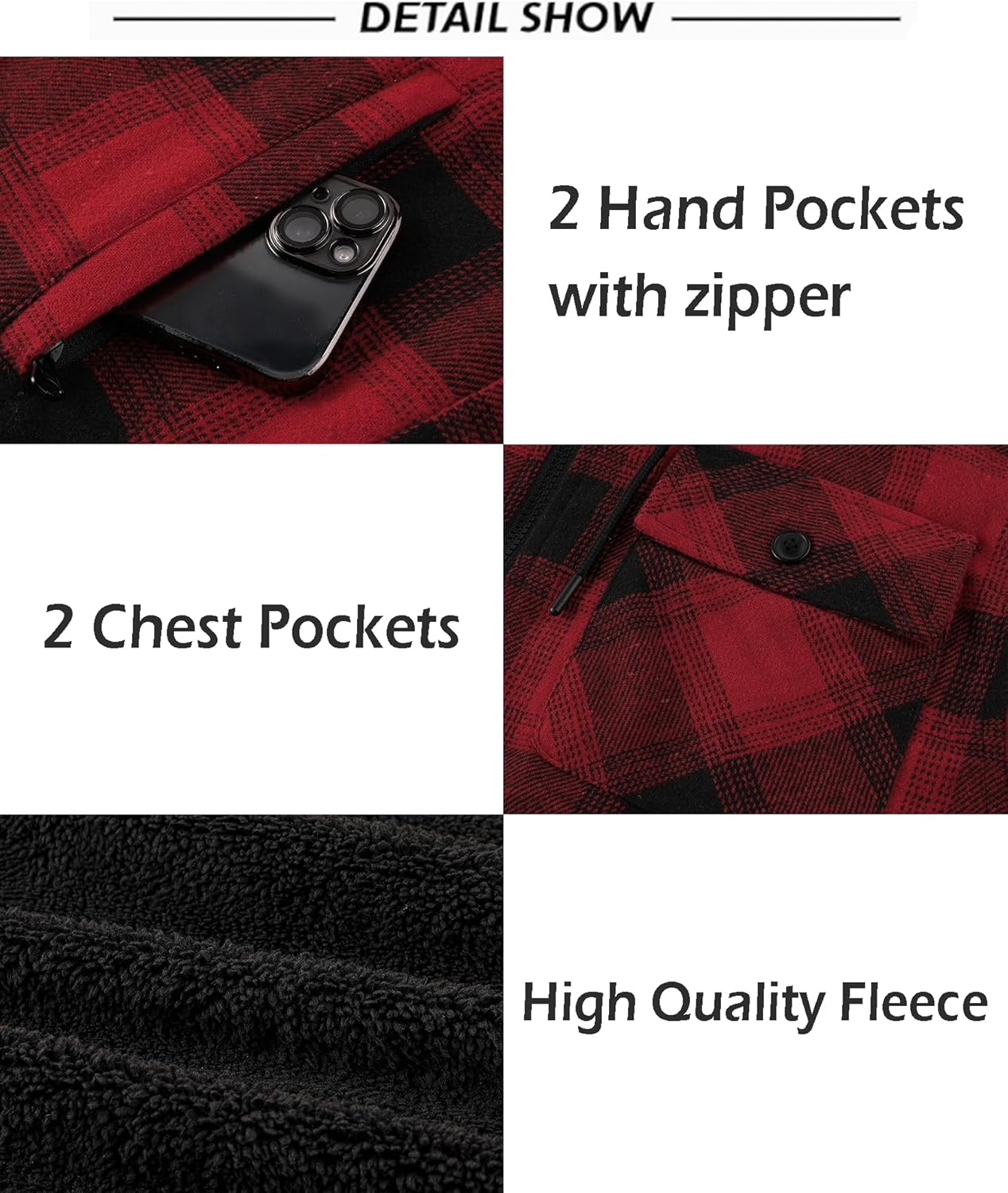 SCODI Mens Flannel Hooded Jacket Sherpa Lined Zip Up Hoodies for Men Plaid Shirt Jackets Warm Thick Fleece Coat with Pocket