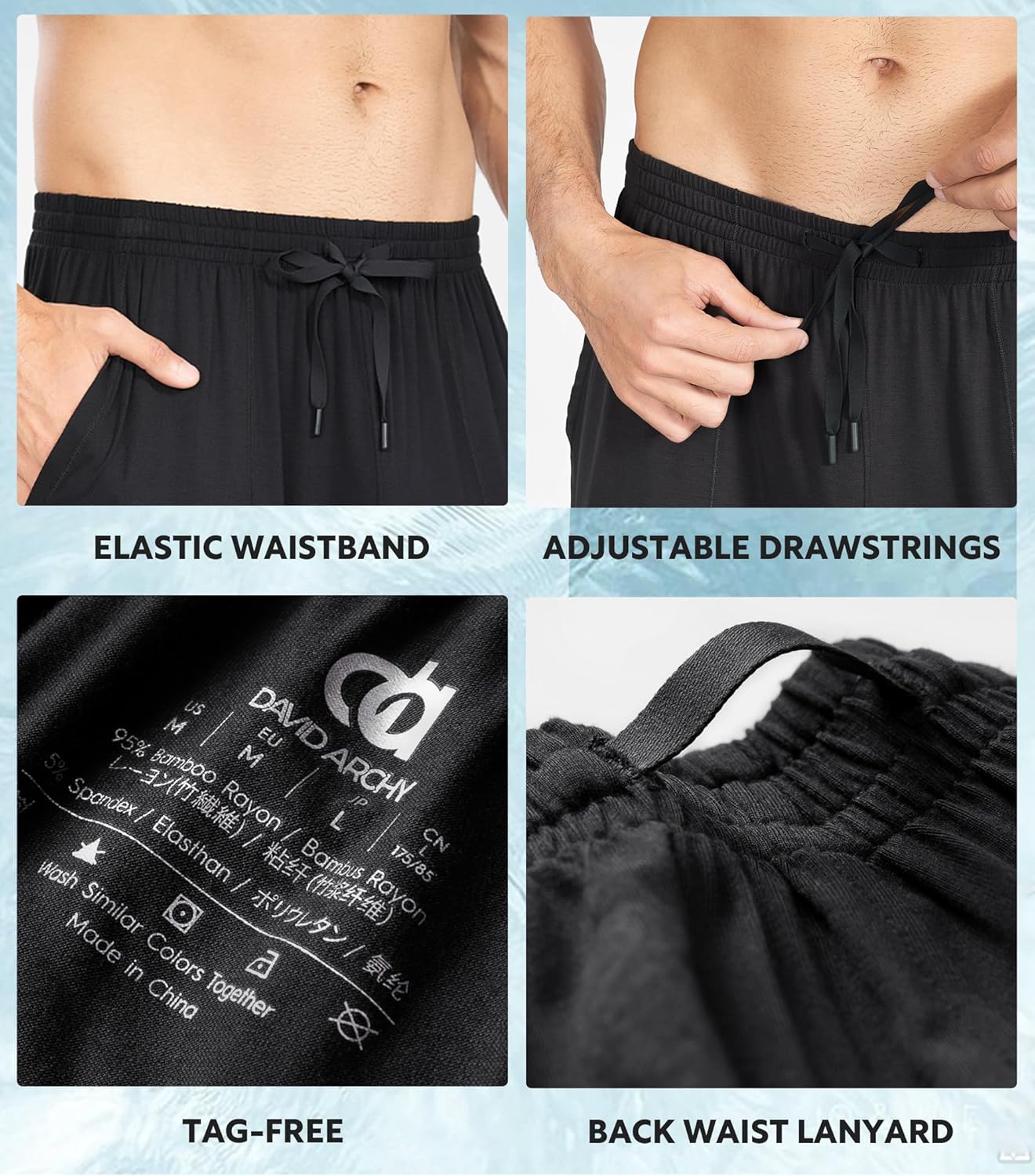 DAVID ARCHY Mens Pajama Shorts Bamboo Rayon Sleep Shorts Soft Comfy Breathable Lounge Pants with Pockets 2 Pack