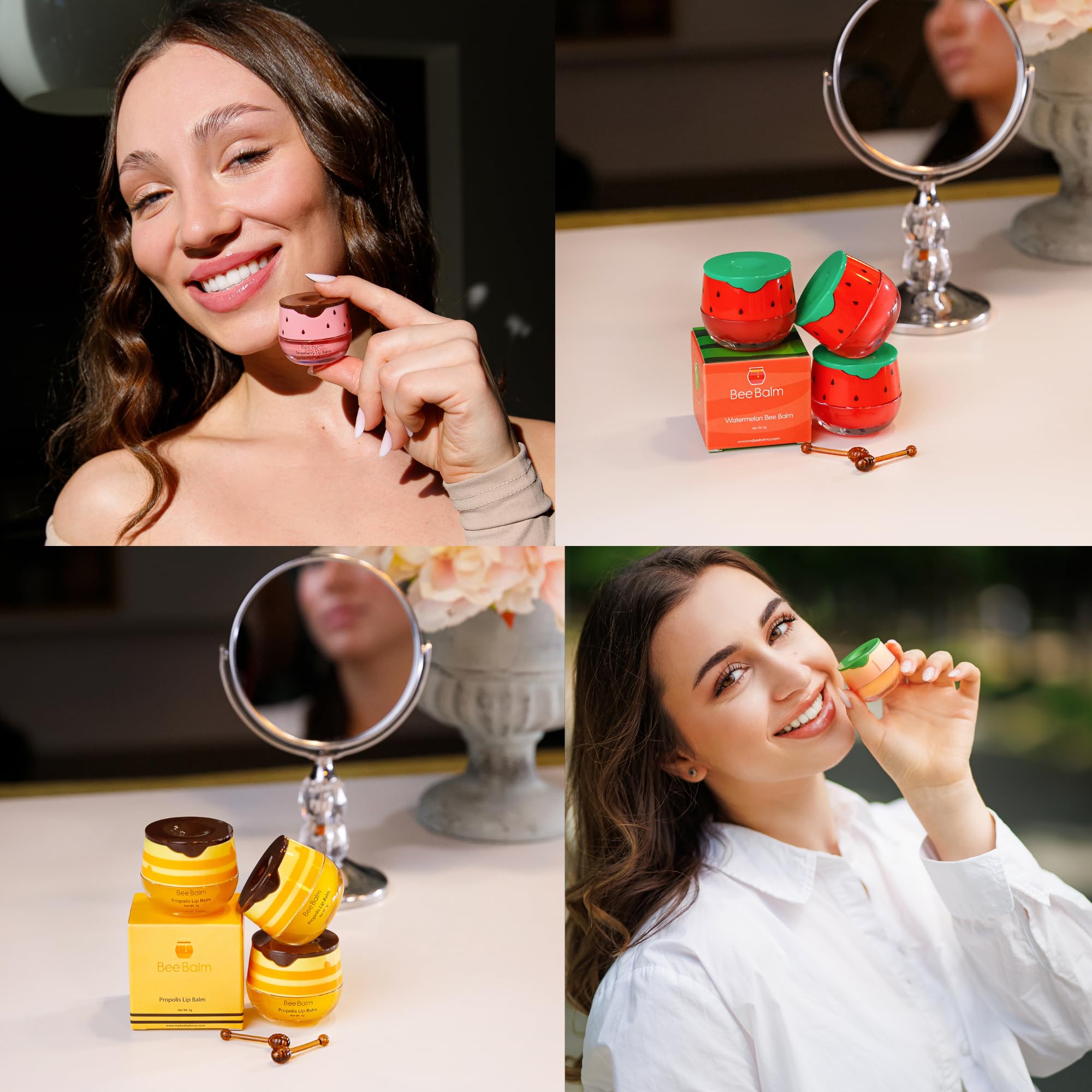 Original My Bee Balm Lip Balm - 4 Pack Hydrating Balm Honey Pot for Dry, Chapped & Cracked Lips with Propolis, Honey & Vitamin E - Soften, Smooth & Reduce Lip Lines