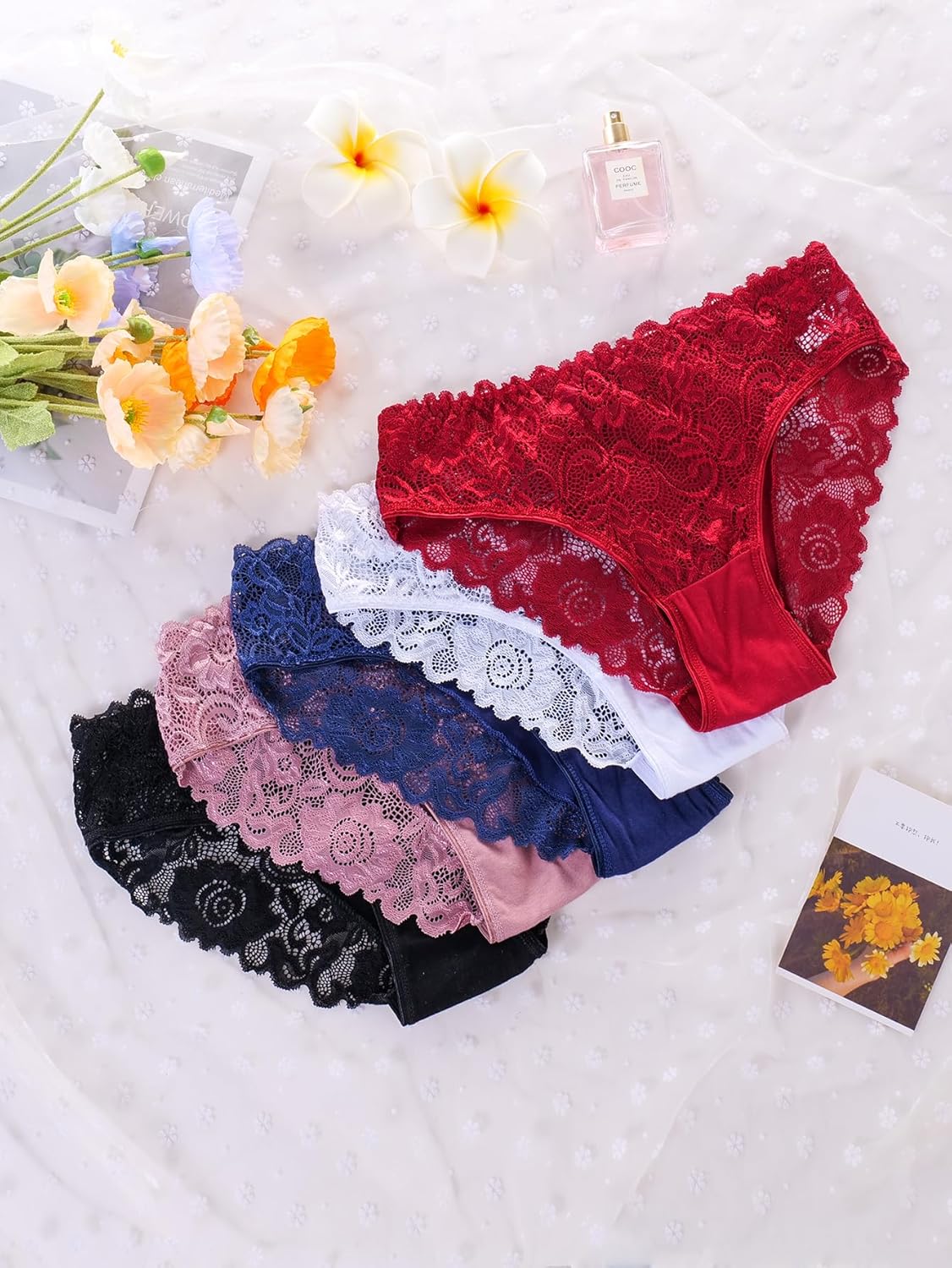 everyjoys Sexy Underwear Lace Panties for Women Bikini Underwear Hipster Underpants Lace Soft Breathe Briefs Multipack 5-Pack