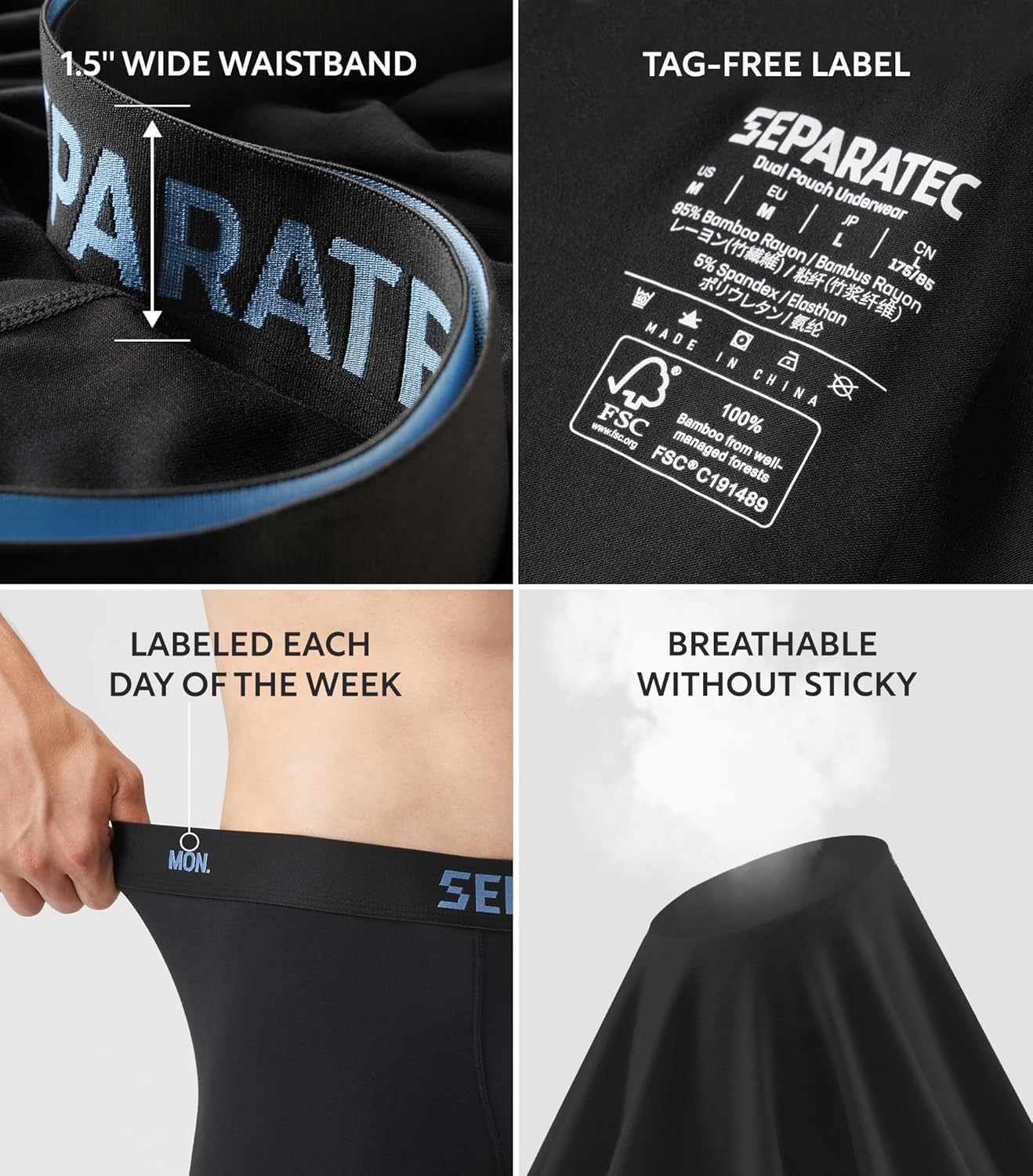 Separatec Dual Pouch Mens Underwear Breathable Cooling Rayon Made from Bamboo Underwear Men, Boxer Briefs and Trunks 7 Pack