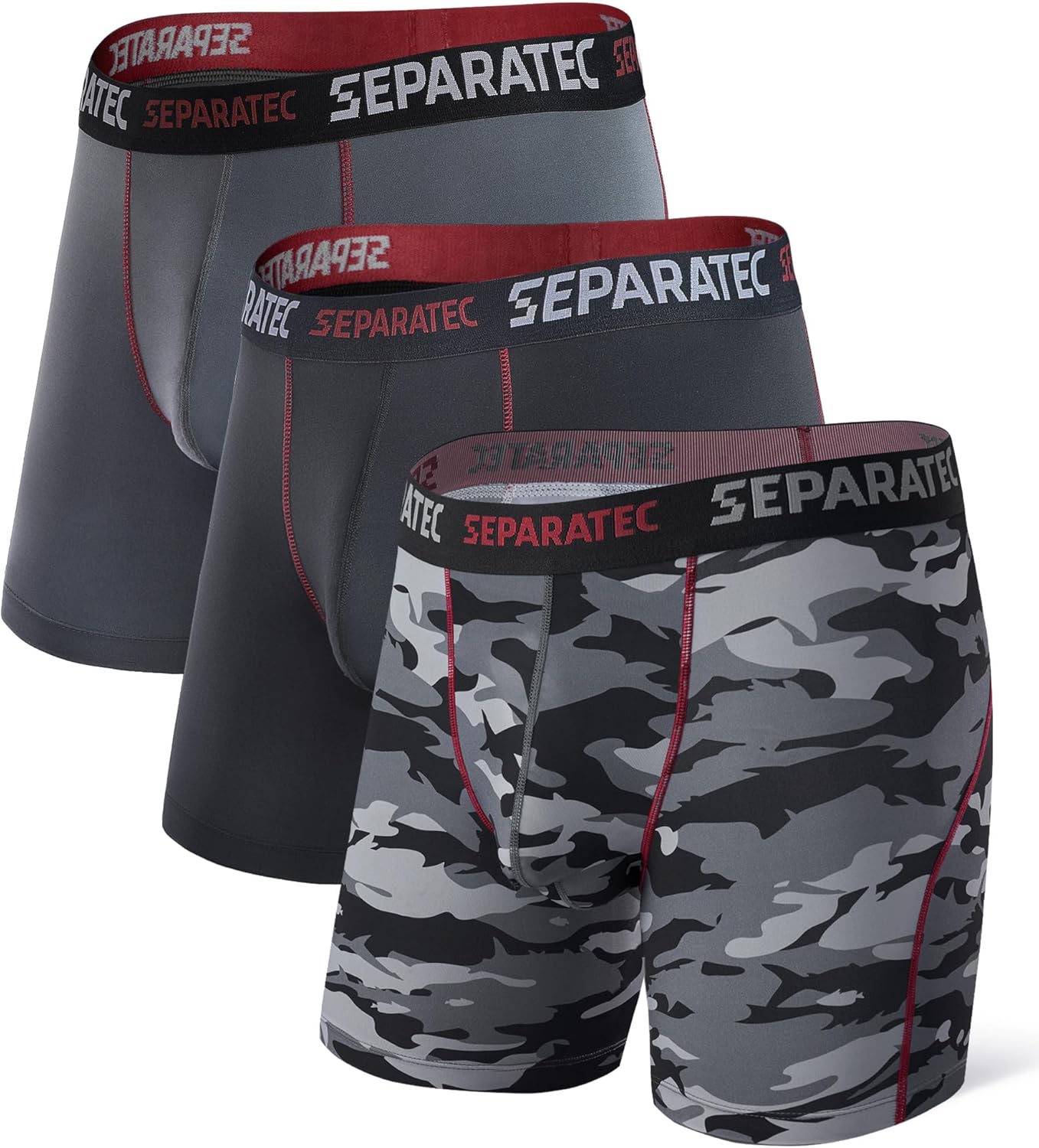 Separatec Mens Underwear with Pouch for balls Anti Chafing Underwear Men Athletic Sport Performance Long Boxer Briefs 3 Pack