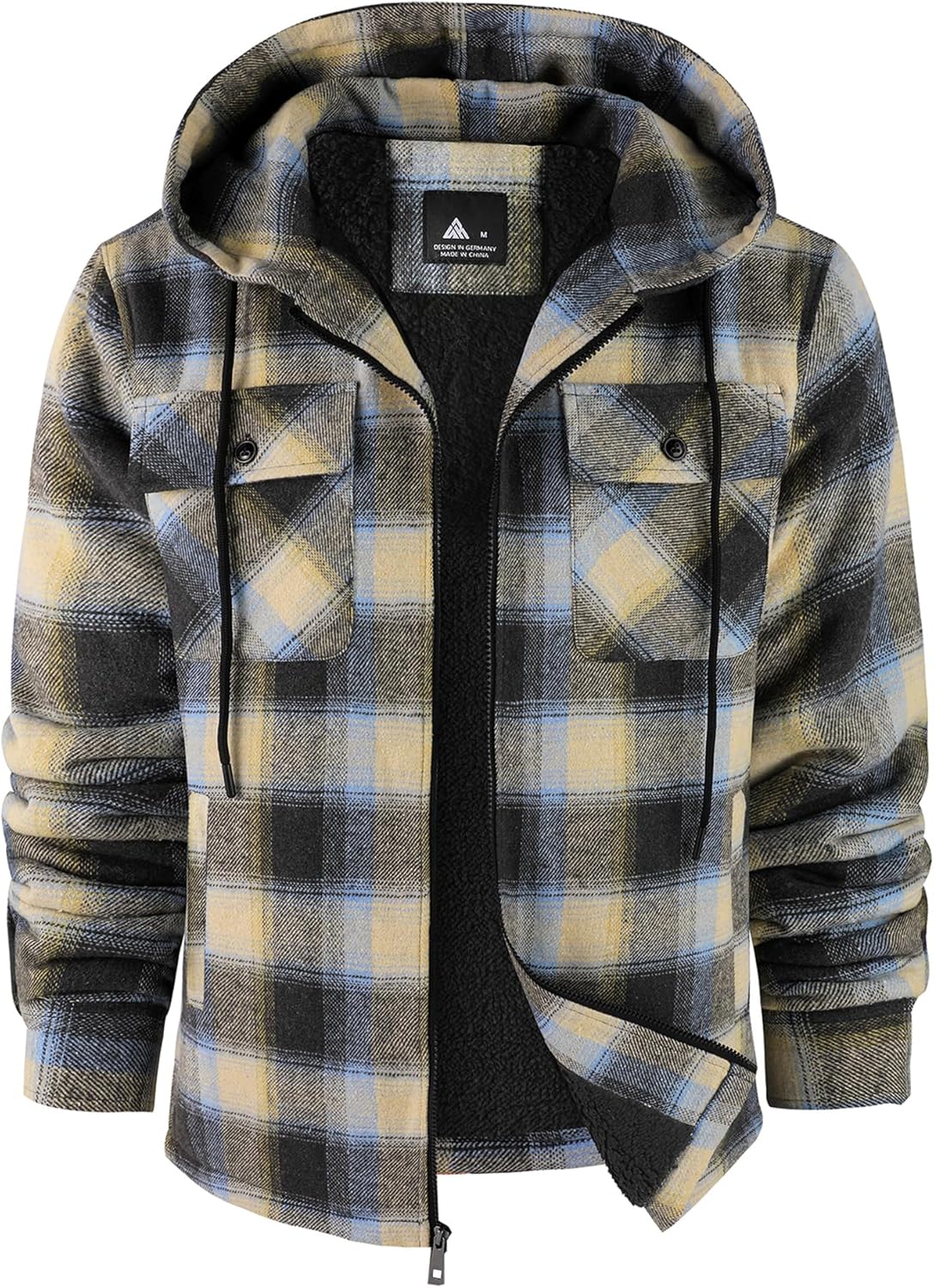 SCODI Mens Flannel Hooded Jacket Sherpa Lined Zip Up Hoodies for Men Plaid Shirt Jackets Warm Thick Fleece Coat with Pocket