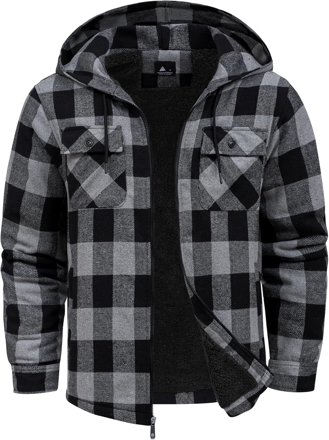 SCODI Mens Flannel Hooded Jacket Sherpa Lined Zip Up Hoodies for Men Plaid Shirt Jackets Warm Thick Fleece Coat with Pocket
