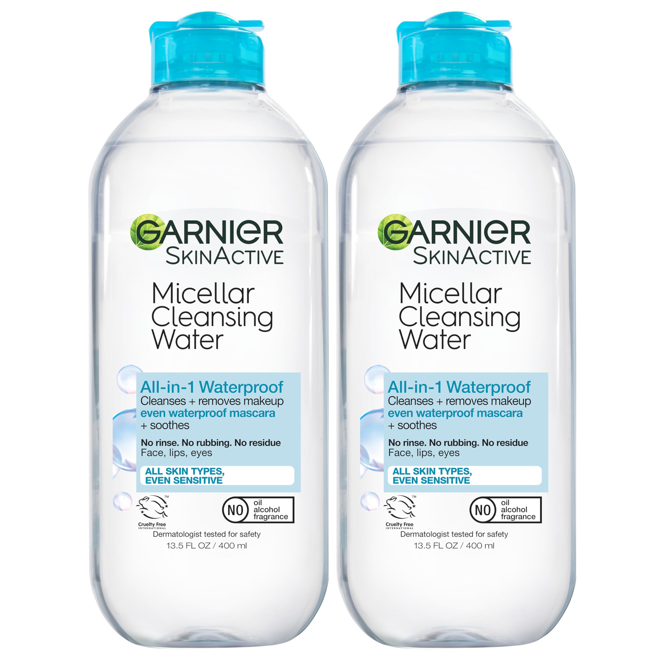 Garnier Micellar Water For Waterproof Makeup, Hydrating Facial Cleanser & Makeup Remover, Suitable for Sensitive Skin, Vegan, Cruelty Free, 13.5 Fl Oz (400mL), 1 Count