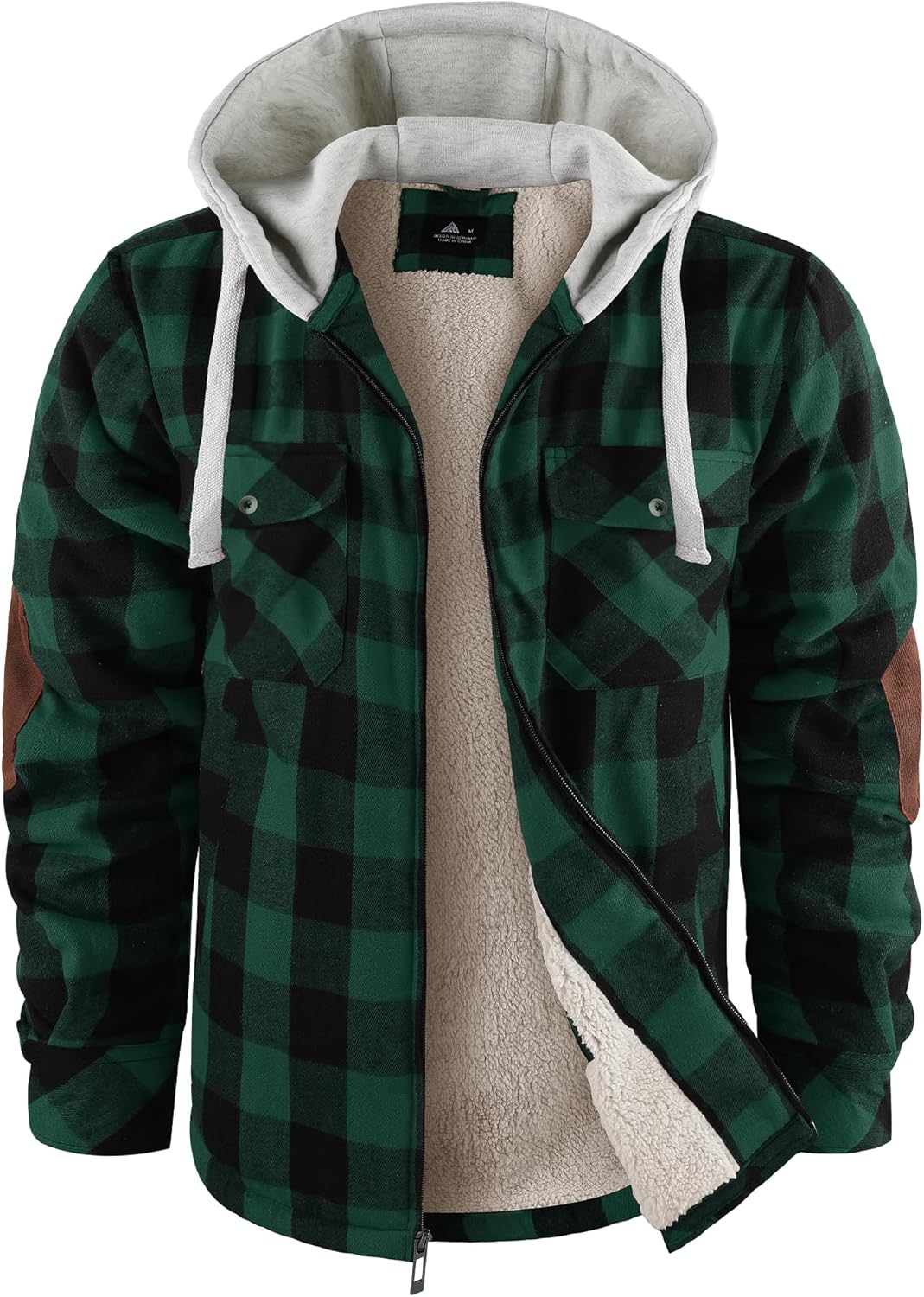 Mens Plaid Hoodies Winter Zip Up Fleece Jacket Sherpa Fleece Lined Warm Flannel Jacket Coat