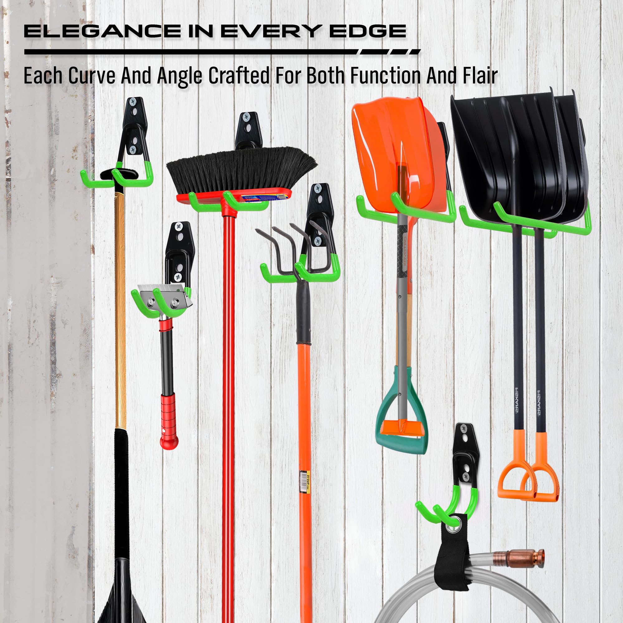 Garage Tool Storage Wall Hook Assortment Set: 15PCS Heavy Duty Large Hanger Garden Tool Organizer Ladder Bike Rack Yard Tool Holder Shed Shovel Metal Screw Organization Bicycle Steel Bracket