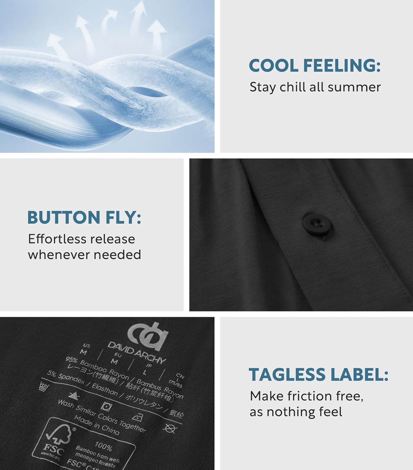 DAVID ARCHY Mens Boxer Shorts Breathable Soft Rayon Made from Bamboo Boxers for Men Loose Fit Mens Underwear 3 or 5 Pack