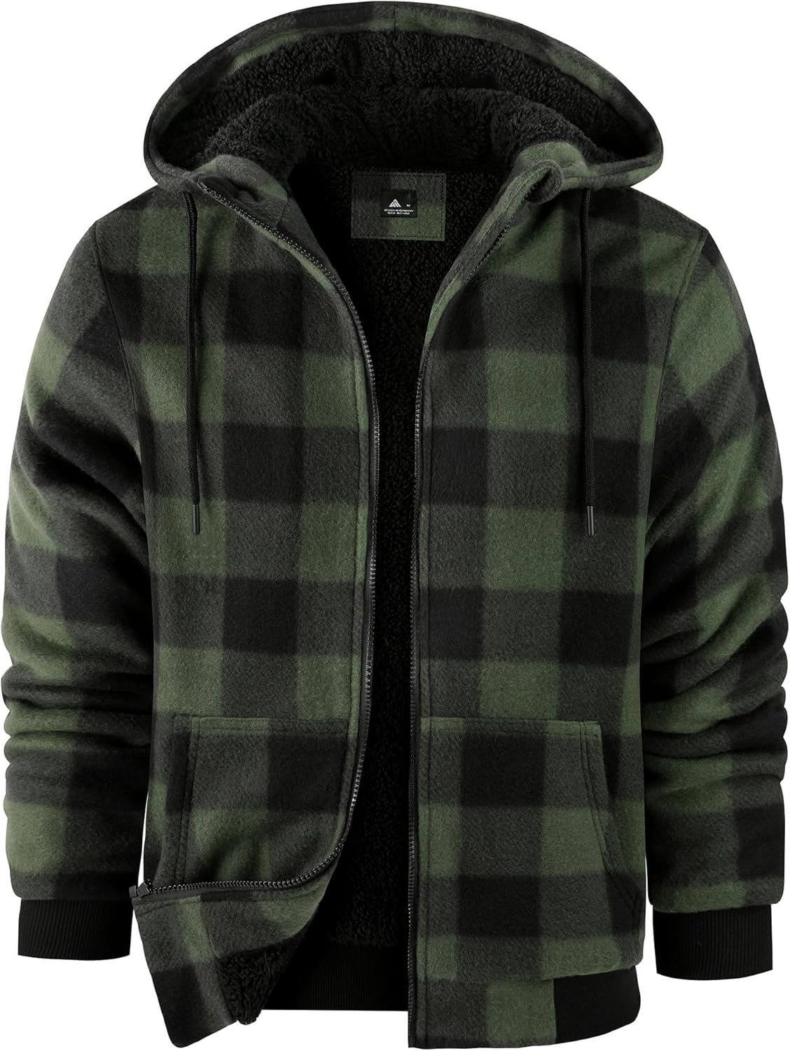 Mens Plaid Hoodies Winter Zip Up Fleece Jacket Sherpa Fleece Lined Warm Flannel Jacket Coat
