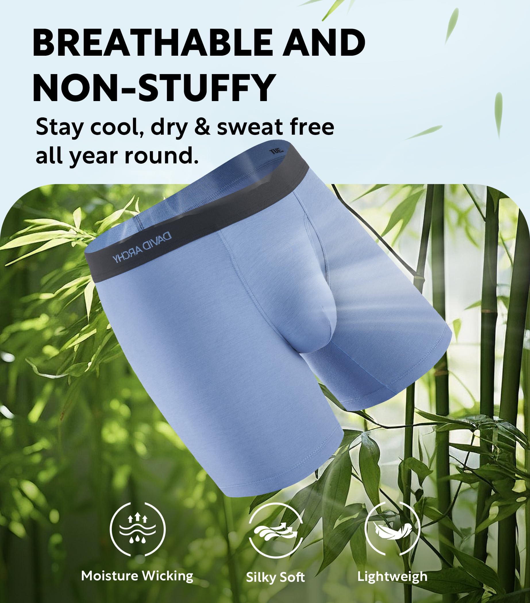 DAVID ARCHY Mens Underwear Rayon Made from Bamboo 7-Pack, Wicking-Moisture & Cool Boxer Briefs with Support Pouch