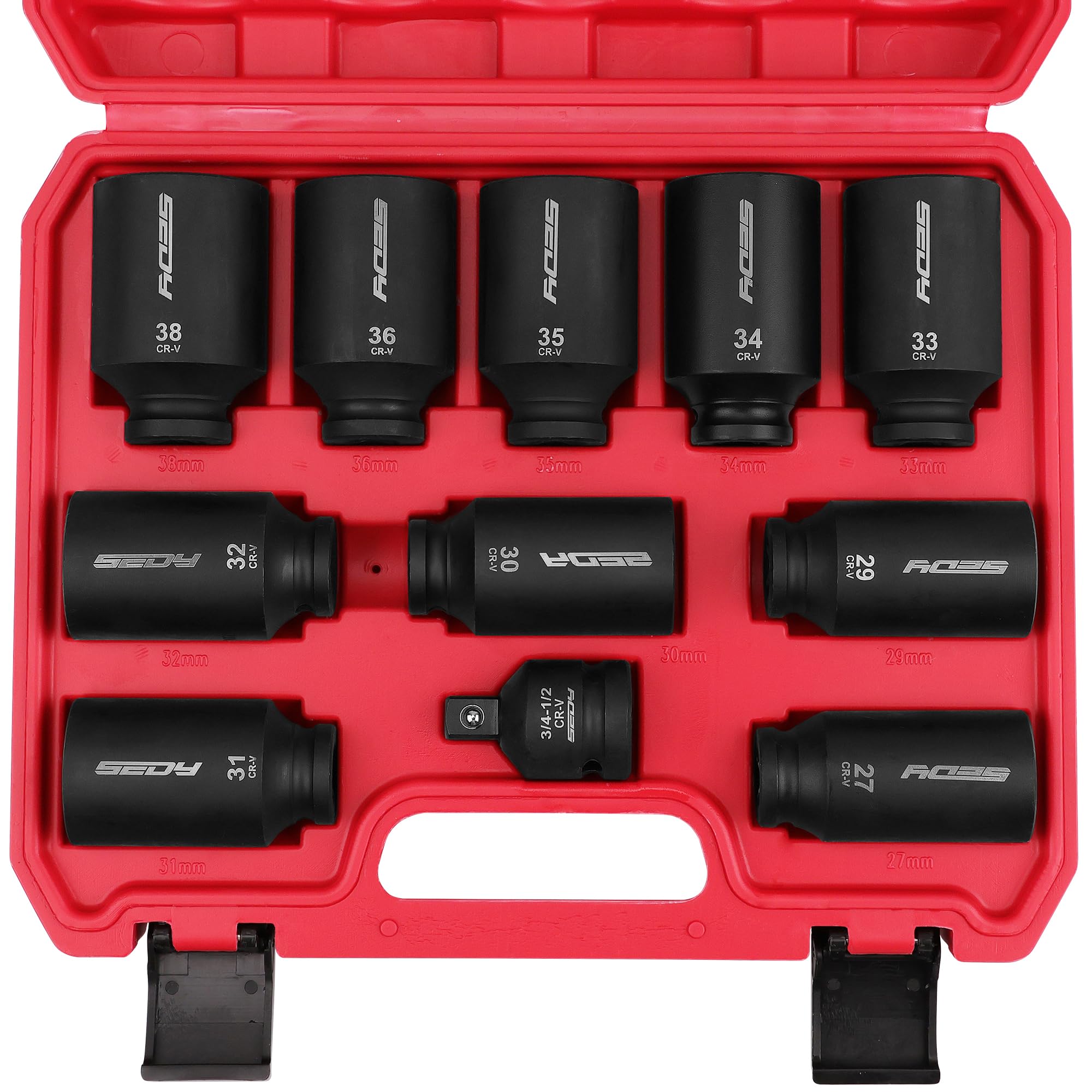 29-Piece 1/2" Drive Impact Socket Set, SAE (3/8 to 1 inch) and Metric (10-24mm) Sizes with Extension Bars Standard Deep Socket Set CR-V Material High Durability Impact Wrench