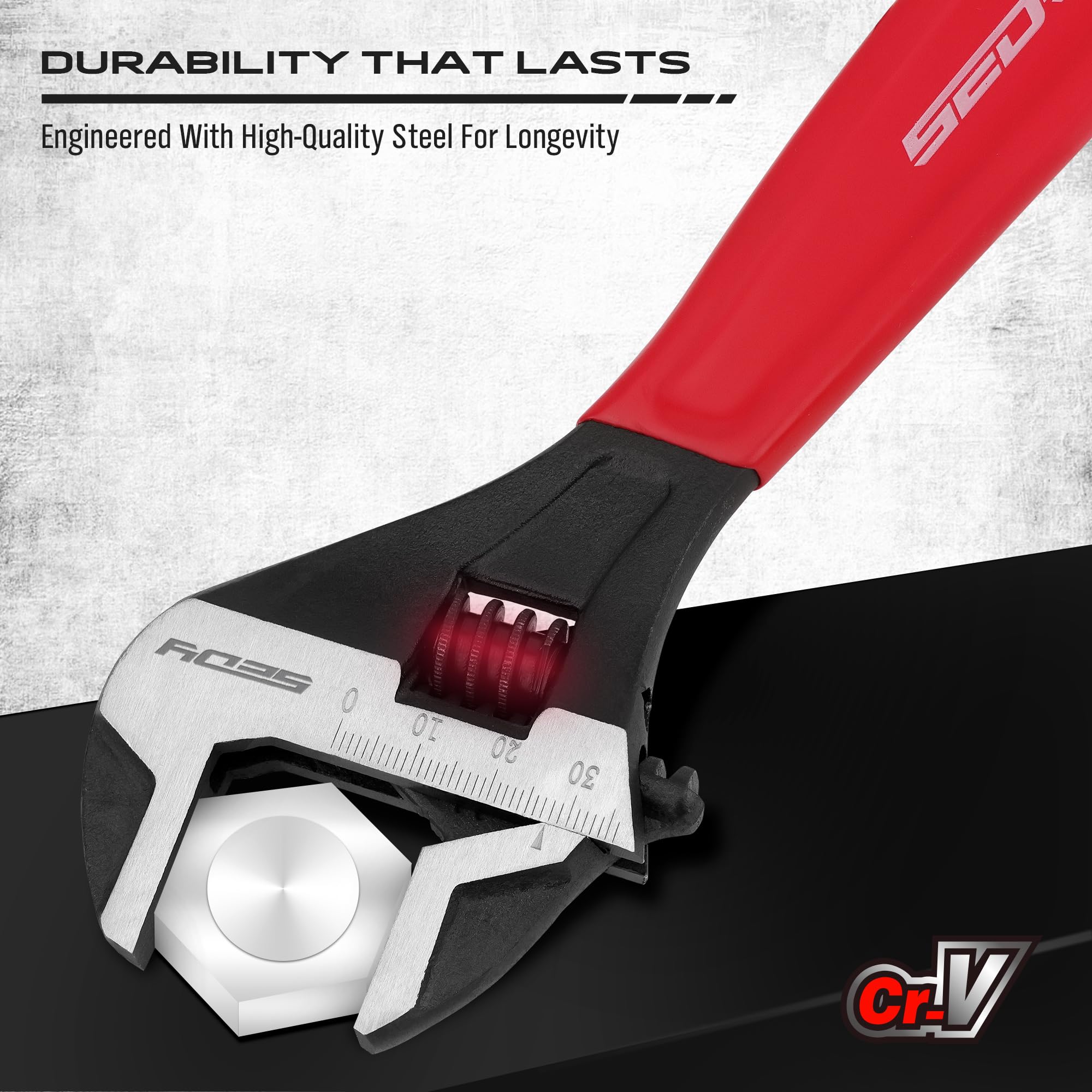 Adjustable Wrench Set Pipe Spanner: 6" 8" 10" Wide Jaw Black Oxide Wrench With Cushion Grip, Laser Marked Metric & SAE Scales, CR-V Steel for Professional