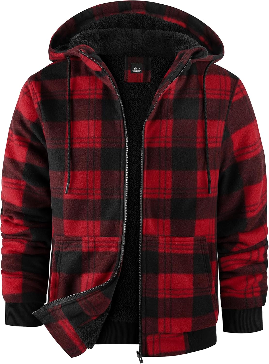 Mens Plaid Hoodies Winter Zip Up Fleece Jacket Sherpa Fleece Lined Warm Flannel Jacket Coat