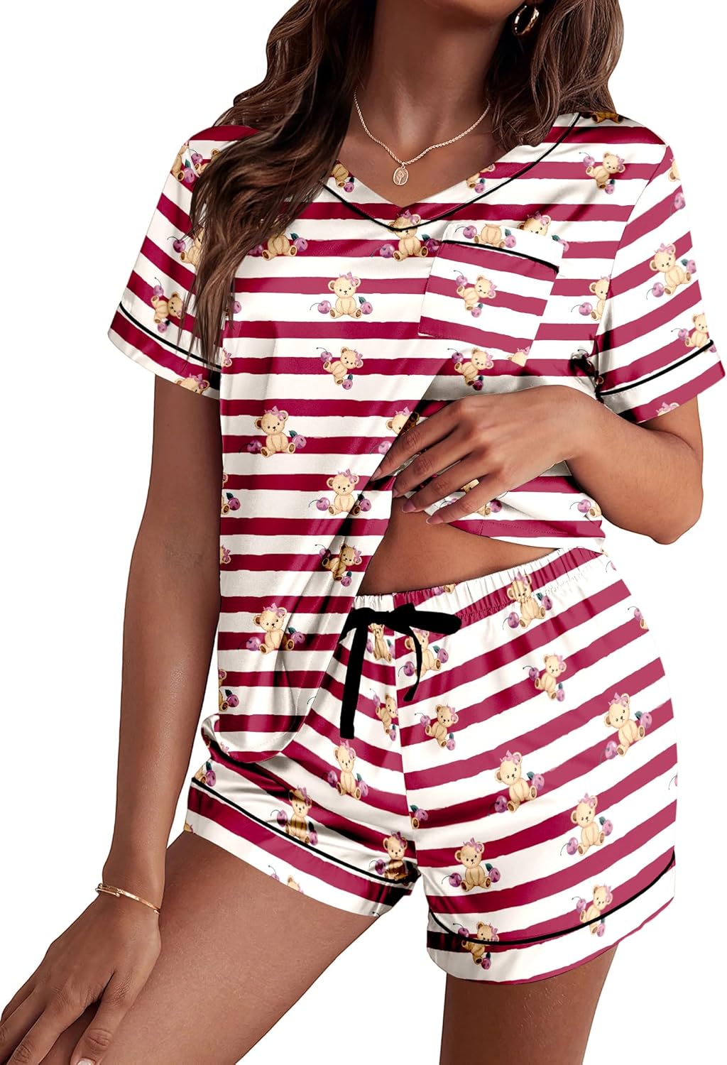 Ekouaer Silk Pajama for Women Short Sleeve Satin Pj Set Two Piece Soft Sleepwear Loungewear S-XXL