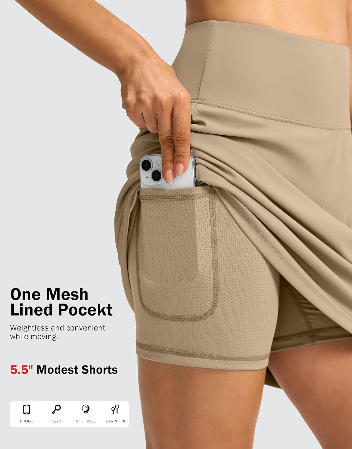 SANTINY 18" Skorts for Women 3 Pockets High Waist Long Athletic Tennis Skirt Golf Skort for Casual Summer Travel