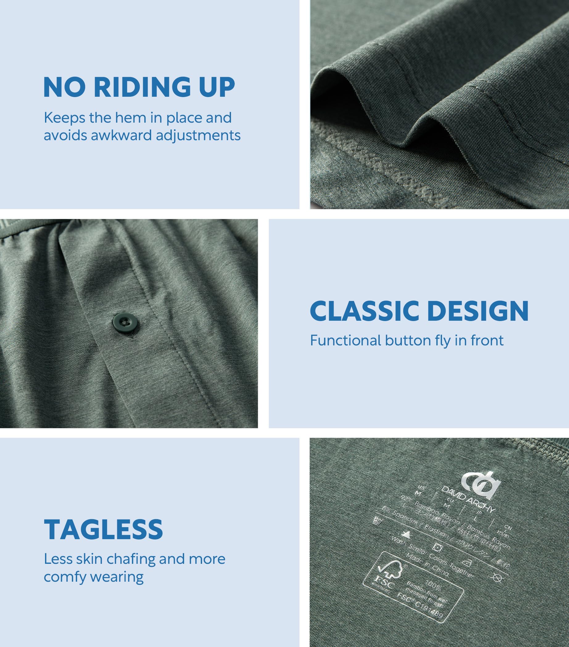 DAVID ARCHY Mens Boxers Soft Rayon Made from Bamboo Boxers for Men Pack Loose Underwear Cooling Mens Boxer Shorts