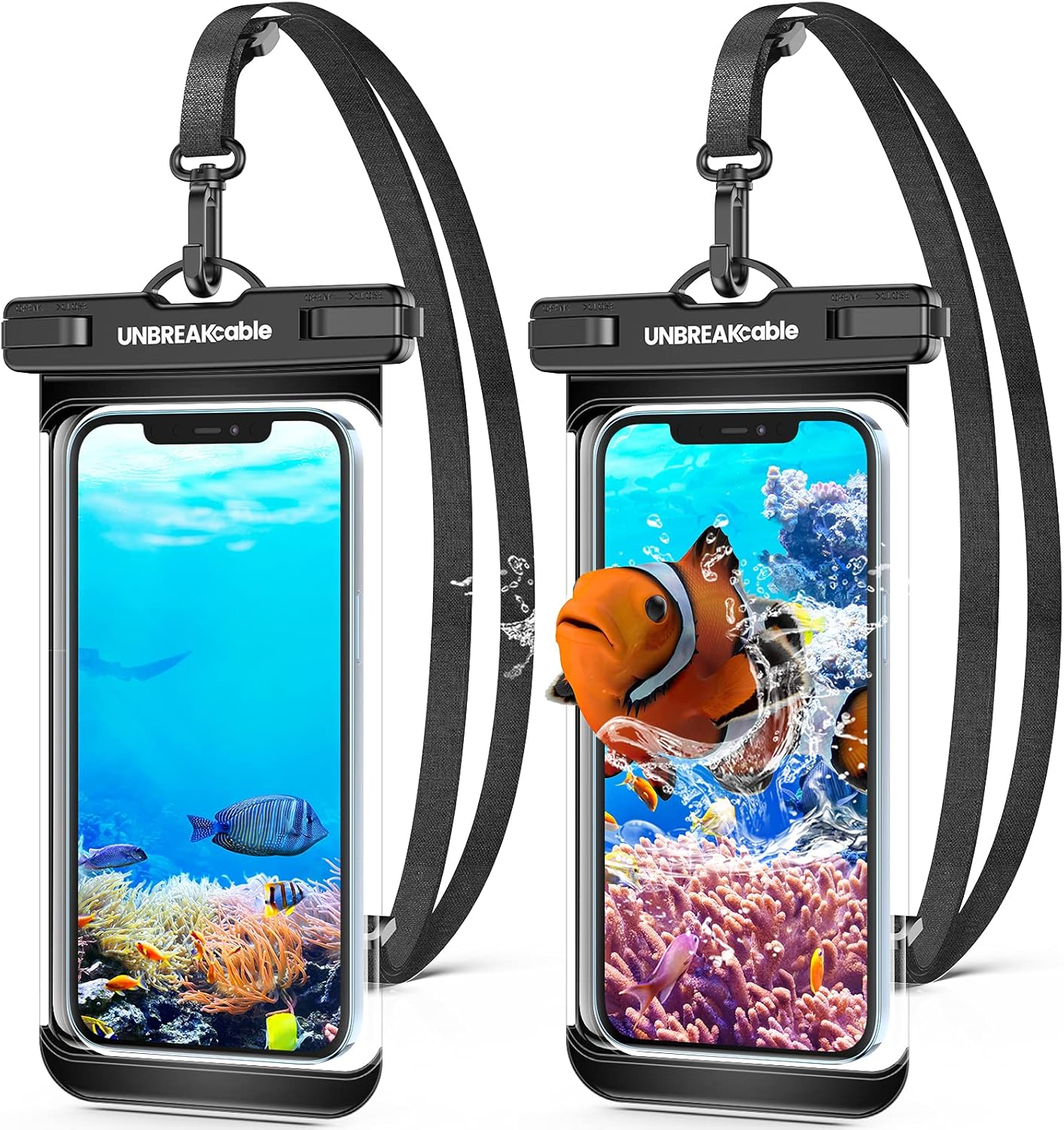 UNBREAKcable Waterproof Phone Pouch-2 Pack IPX8 Waterproof Phone Case for iPhone 16 15 14 13 12 11 Pro Max & Samsung S25 S24 S23-Dry Bag & Travel Essentials for Beach, Pool, Kayak & Cruise-7" Black