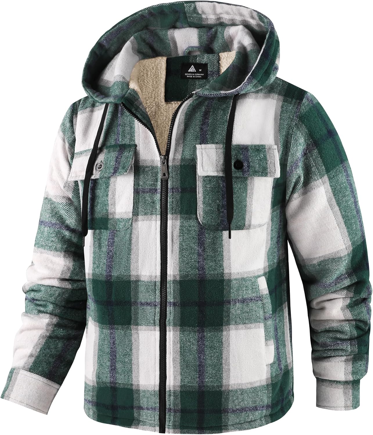 Mens Plaid Hoodies Winter Zip Up Fleece Jacket Sherpa Fleece Lined Warm Flannel Jacket Coat