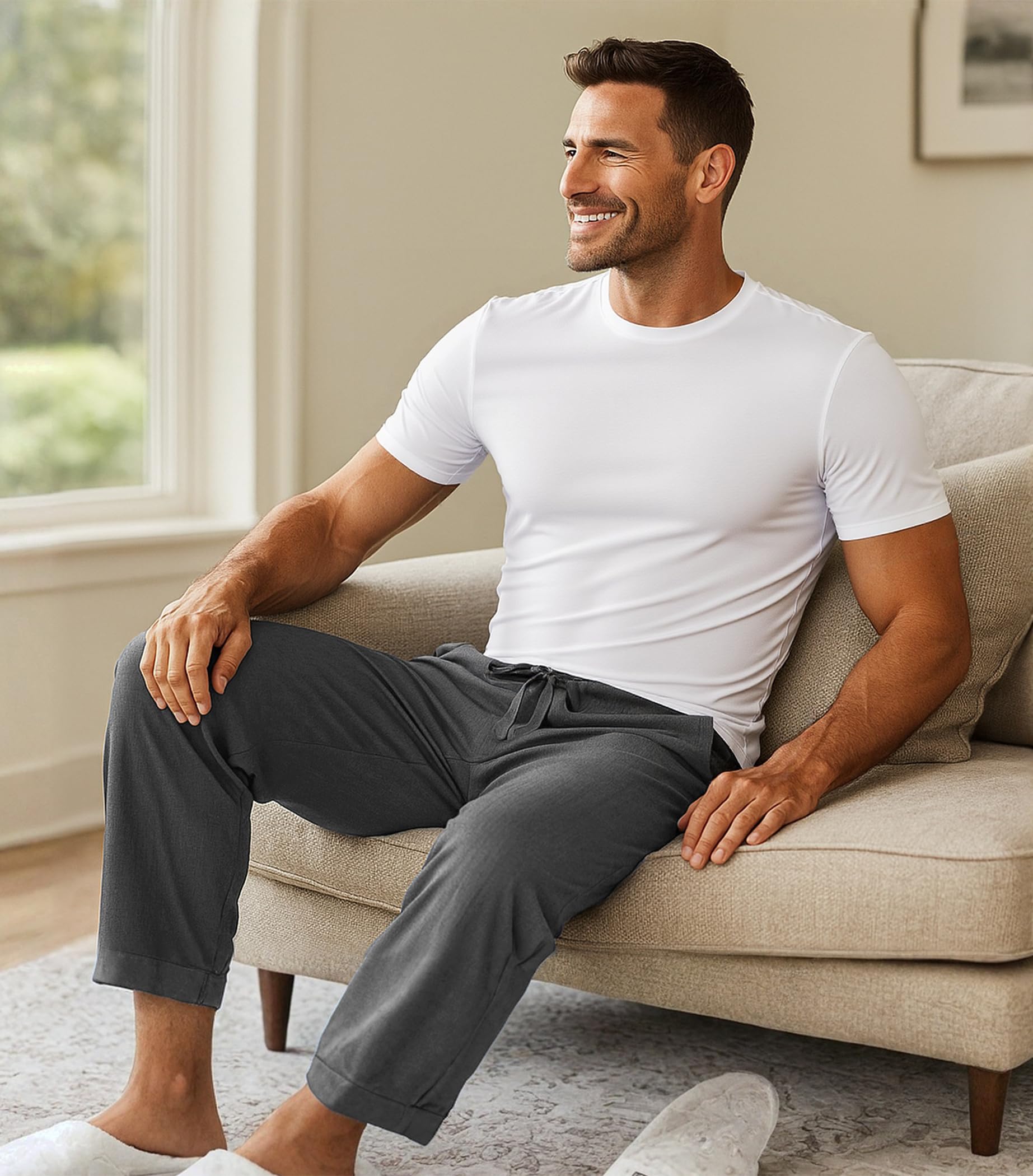 DAVID ARCHY Mens Pajama Pants Bamboo Rayon Lightweight Knit Sleep Bottoms, Soft Lounge Pants with Pockets PJs, 2 Pack