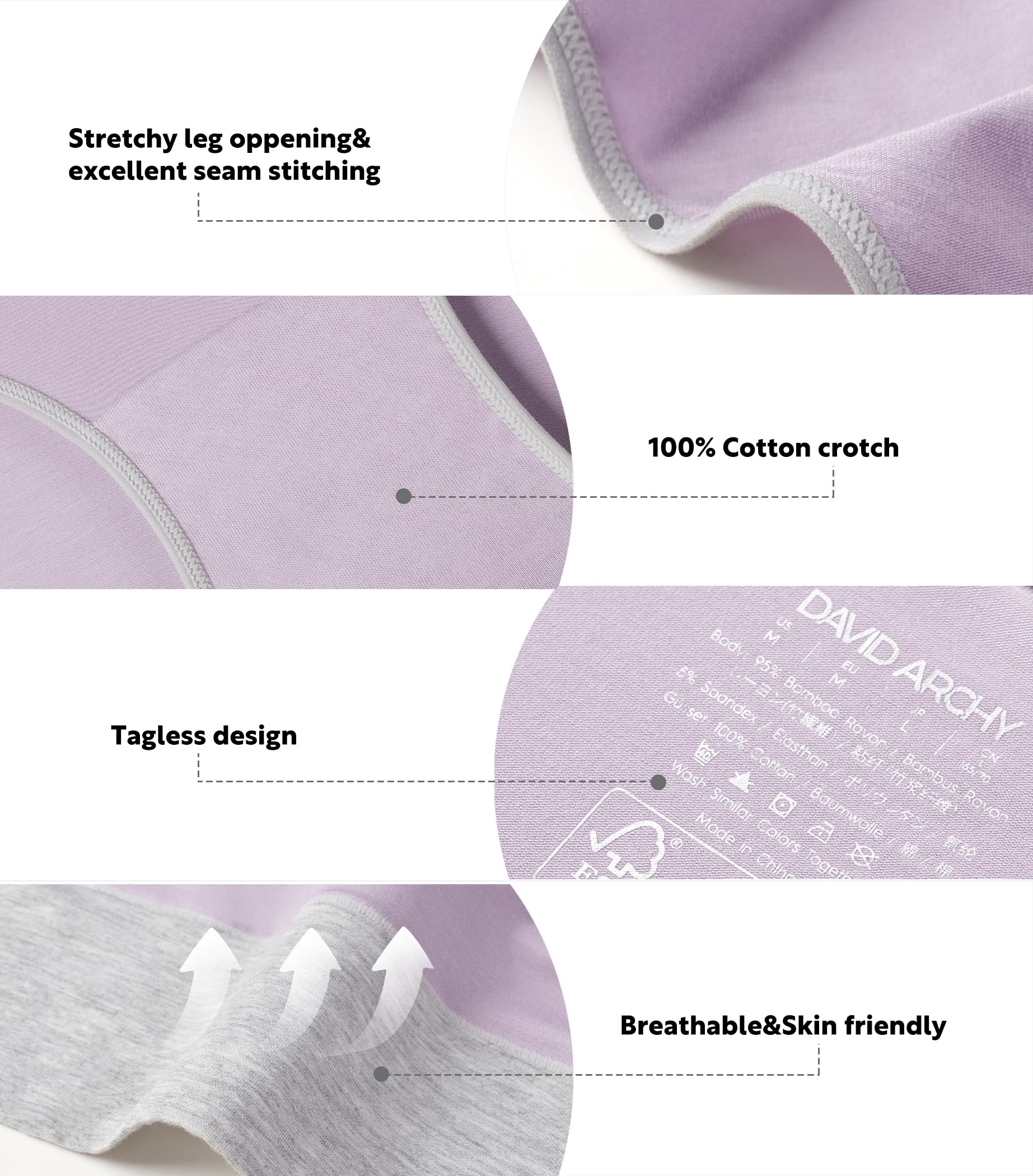 DAVID ARCHY Womens Underwear, Bamboo Rayon Women's Briefs - Moisture Wicking Panties, Soft & Breathable, 4 Pack