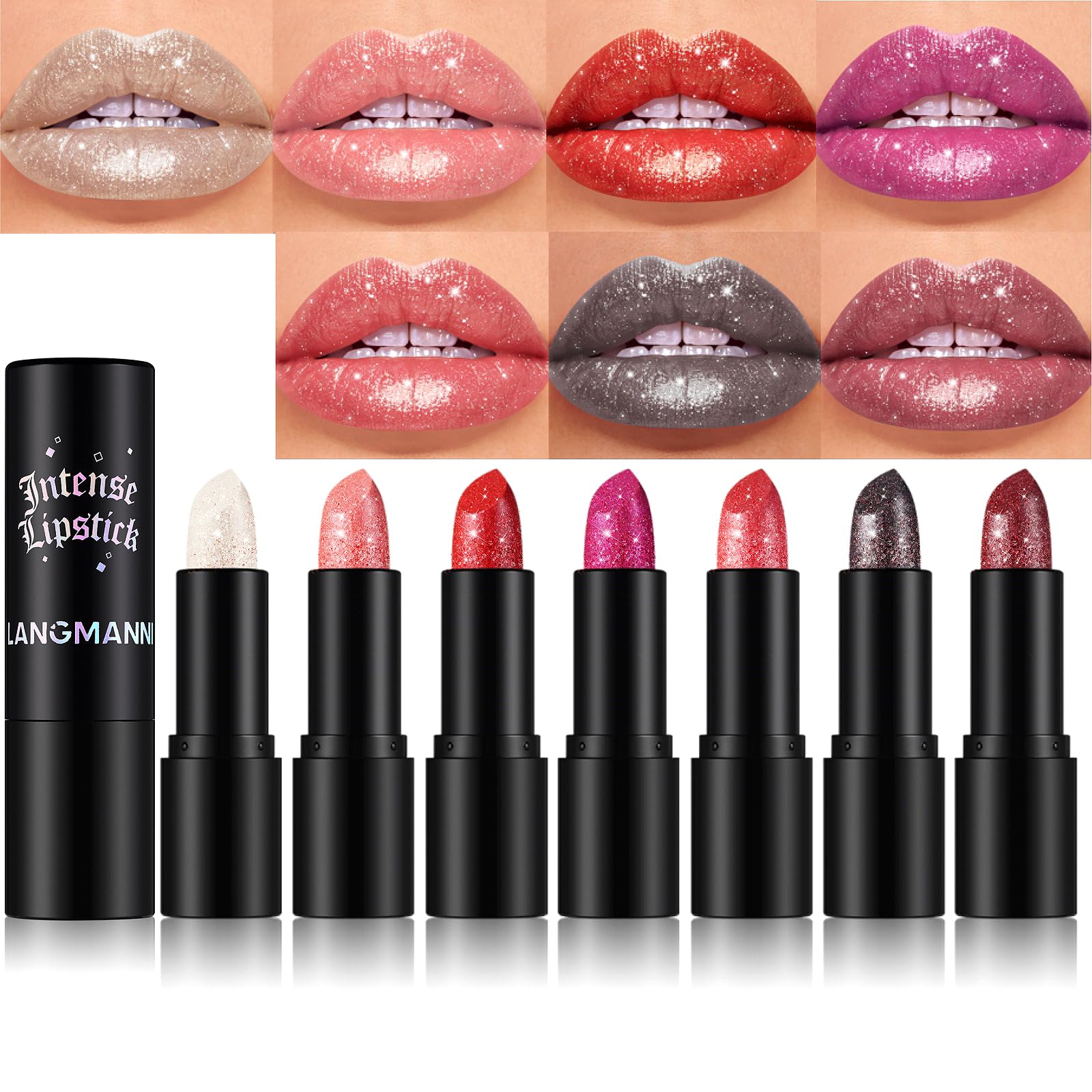 Jolilab Sparkling Lip Gloss, Long Lasting Waterproof Moisturizer Lip Balm Glitter Shimmer Metallic Lipstick, Diamond Shiny Bold Glow Goth Lipstick for Women Girls, Non-sticky (1, 07#)