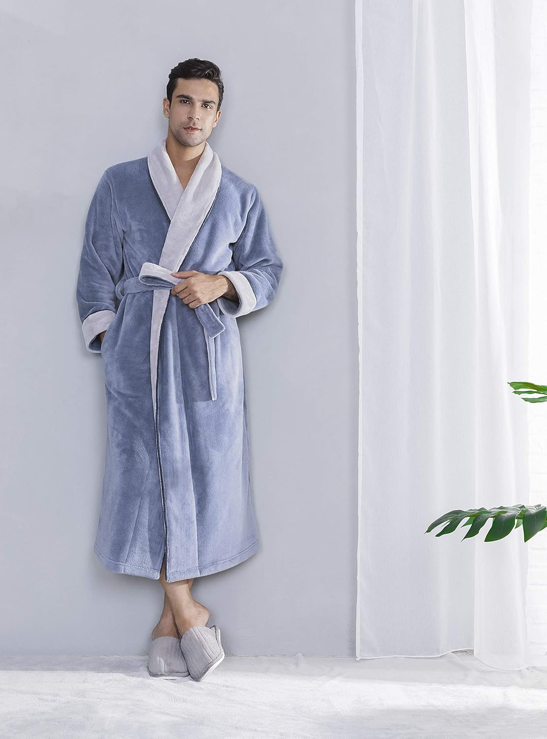 DAVID ARCHY Men's Soft Fleece Plush Robe Full Length Long Bathrobe