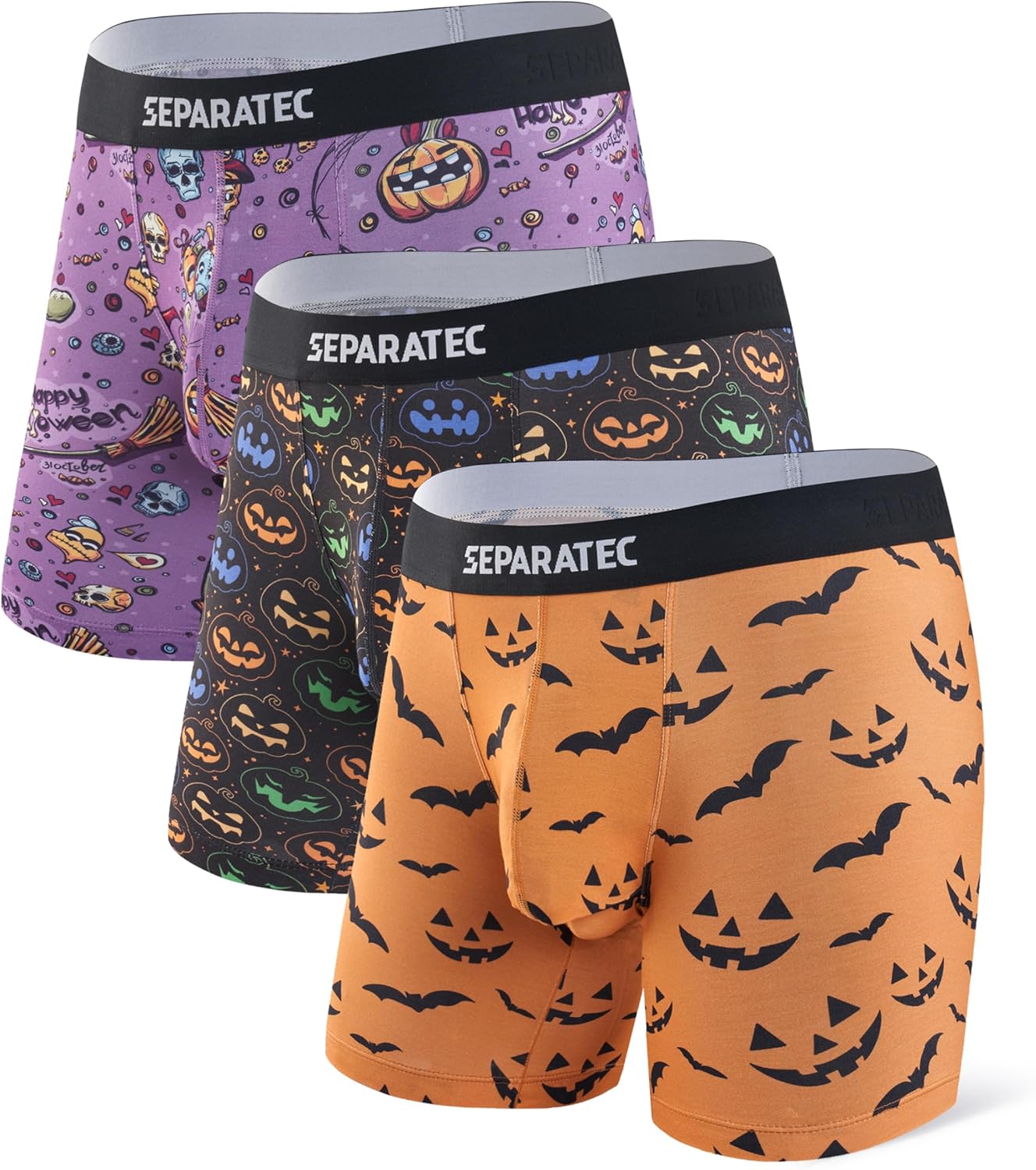 Separatec Mens Underwear with Pouch Moisture Wicking Dual Pouch Boxer Briefs Rayon From Bamboo Underwear Men, Halloween Theme
