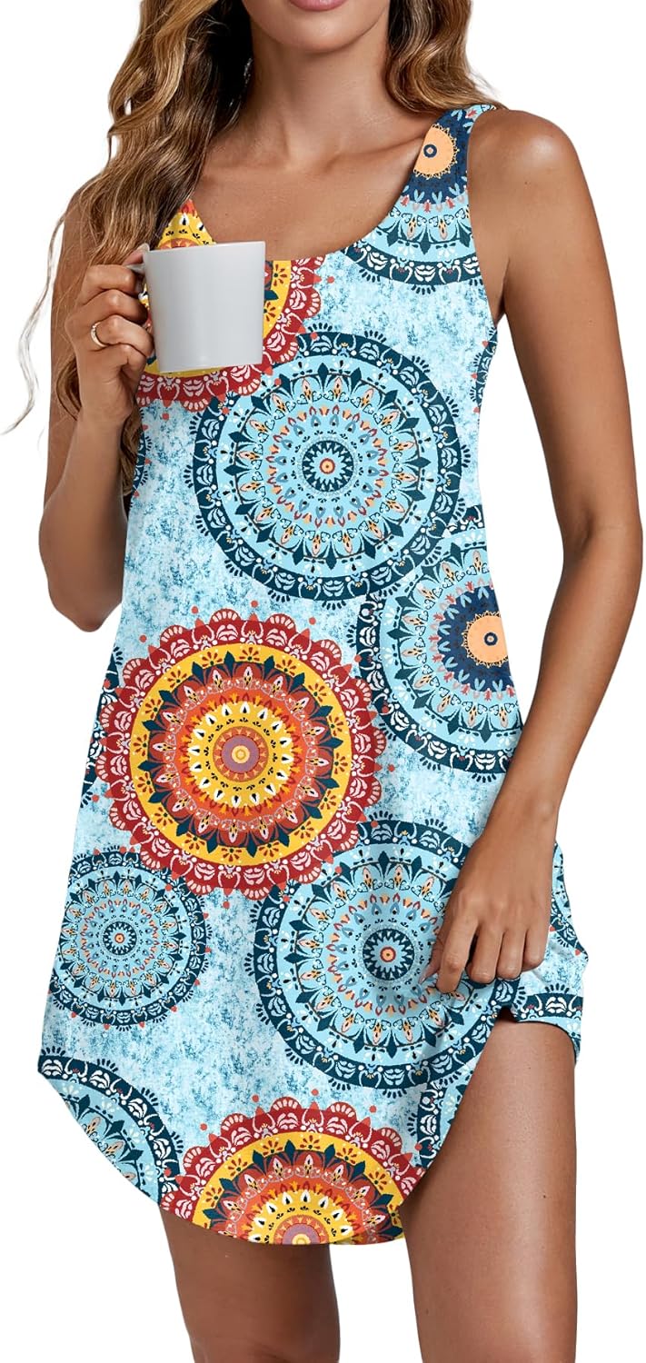 Vrtige Women's Tank Nightgown Sleeveless Sleepwear Scoop Neck Full Slip Chemise Nightdress