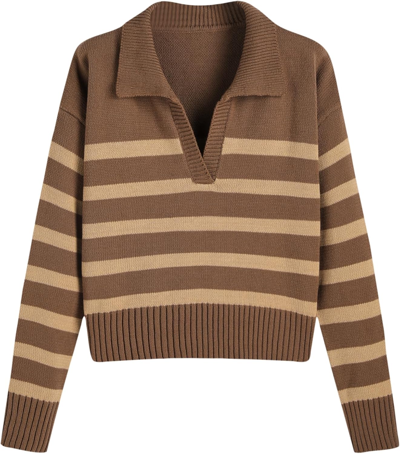 CIDER Women’s Polo Sweater Striped Collared Lightweight Long Sleeve V Neck Pullover Fall Sweater Tops 2025