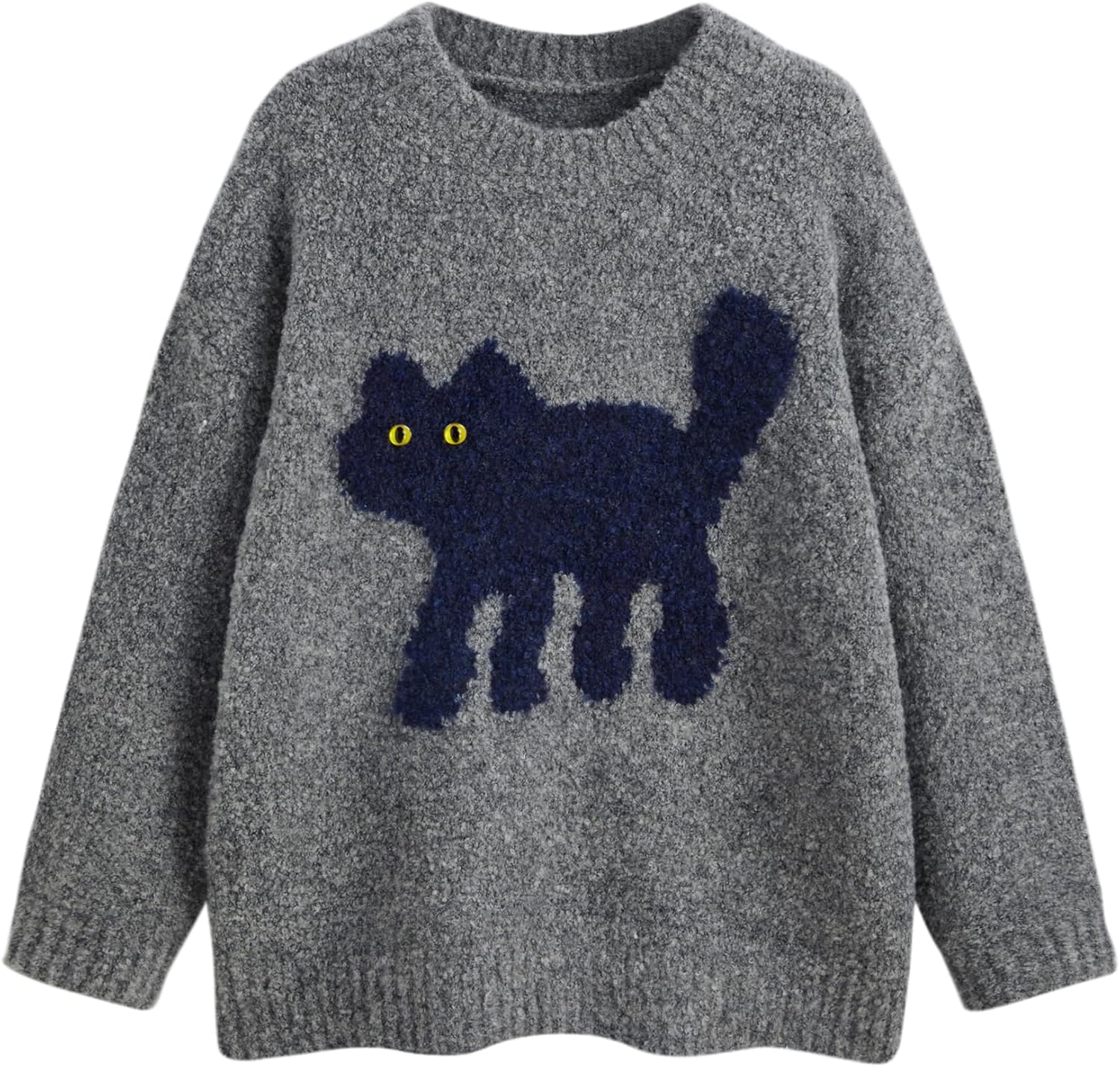 CIDER Women’s Cat Sweater Long Sleeve Crew Neck Fun Graphic Cute Patterned Pullover Sweater Tops