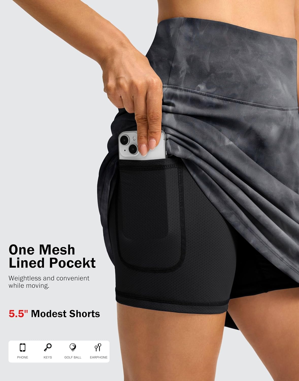 SANTINY 18" Skorts for Women 3 Pockets High Waist Long Athletic Tennis Skirt Golf Skort for Casual Summer Travel