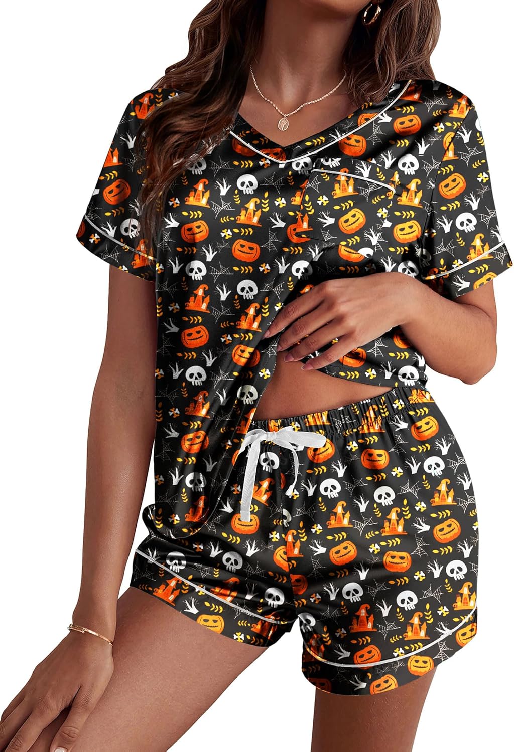 Ekouaer Silk Pajama for Women Short Sleeve Satin Pj Set Two Piece Soft Sleepwear Loungewear S-XXL