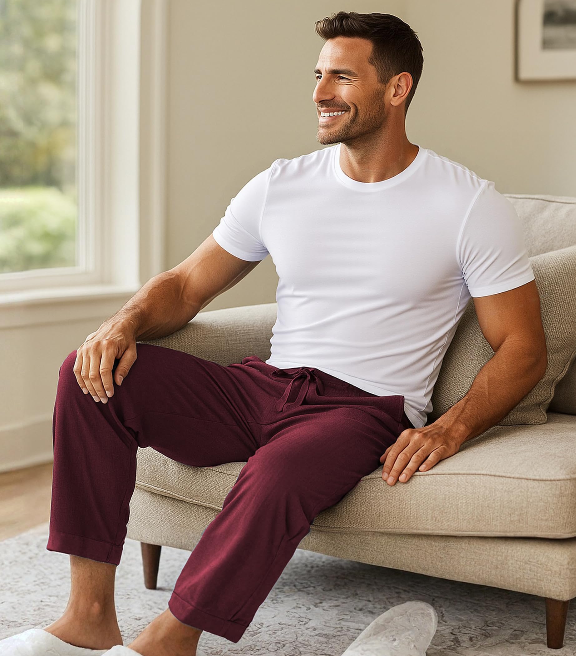 DAVID ARCHY Mens Pajama Pants Bamboo Rayon Lightweight Knit Sleep Bottoms, Soft Lounge Pants with Pockets PJs, 2 Pack