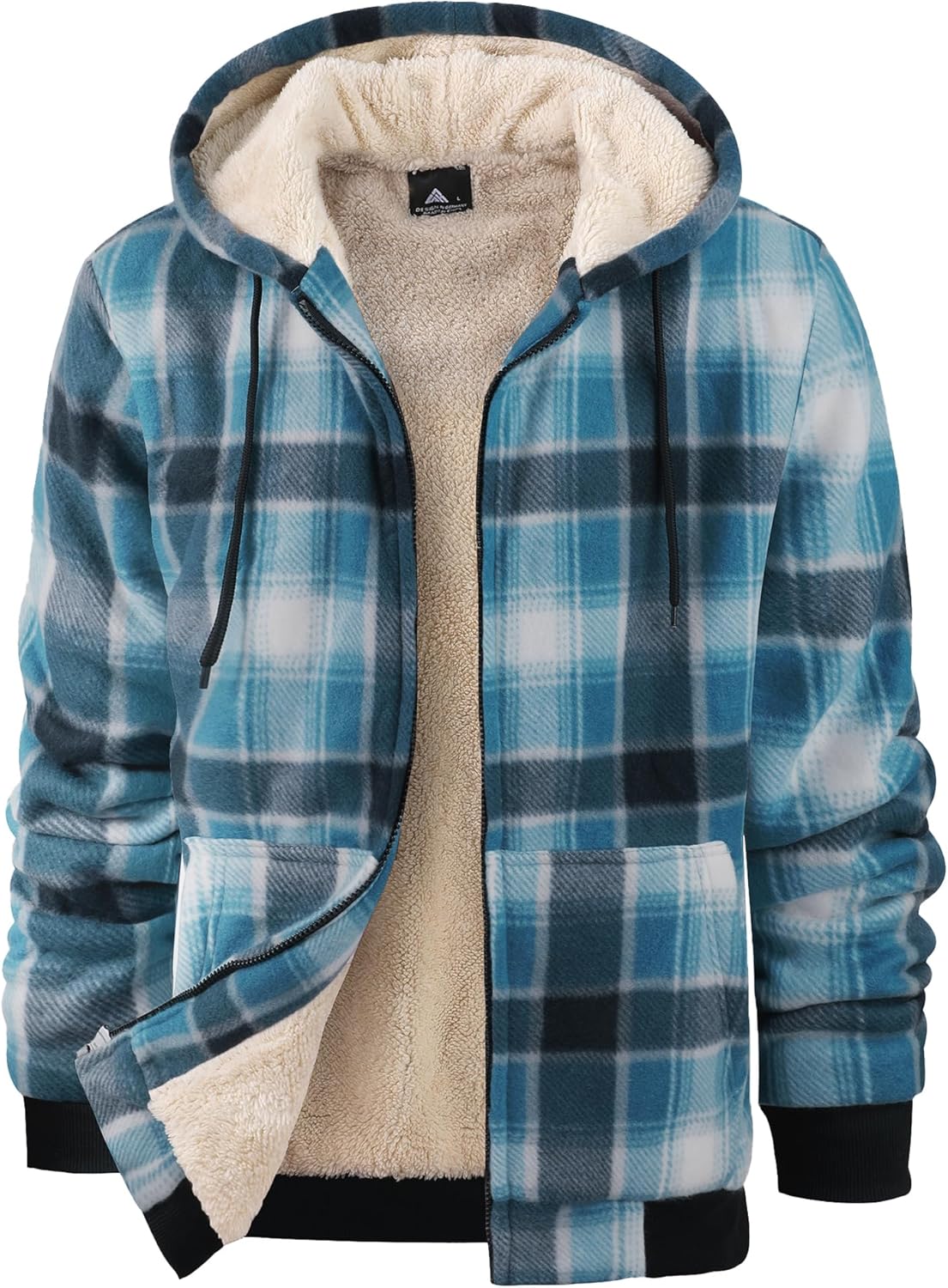 Mens Plaid Hoodies Winter Zip Up Fleece Jacket Sherpa Fleece Lined Warm Flannel Jacket Coat