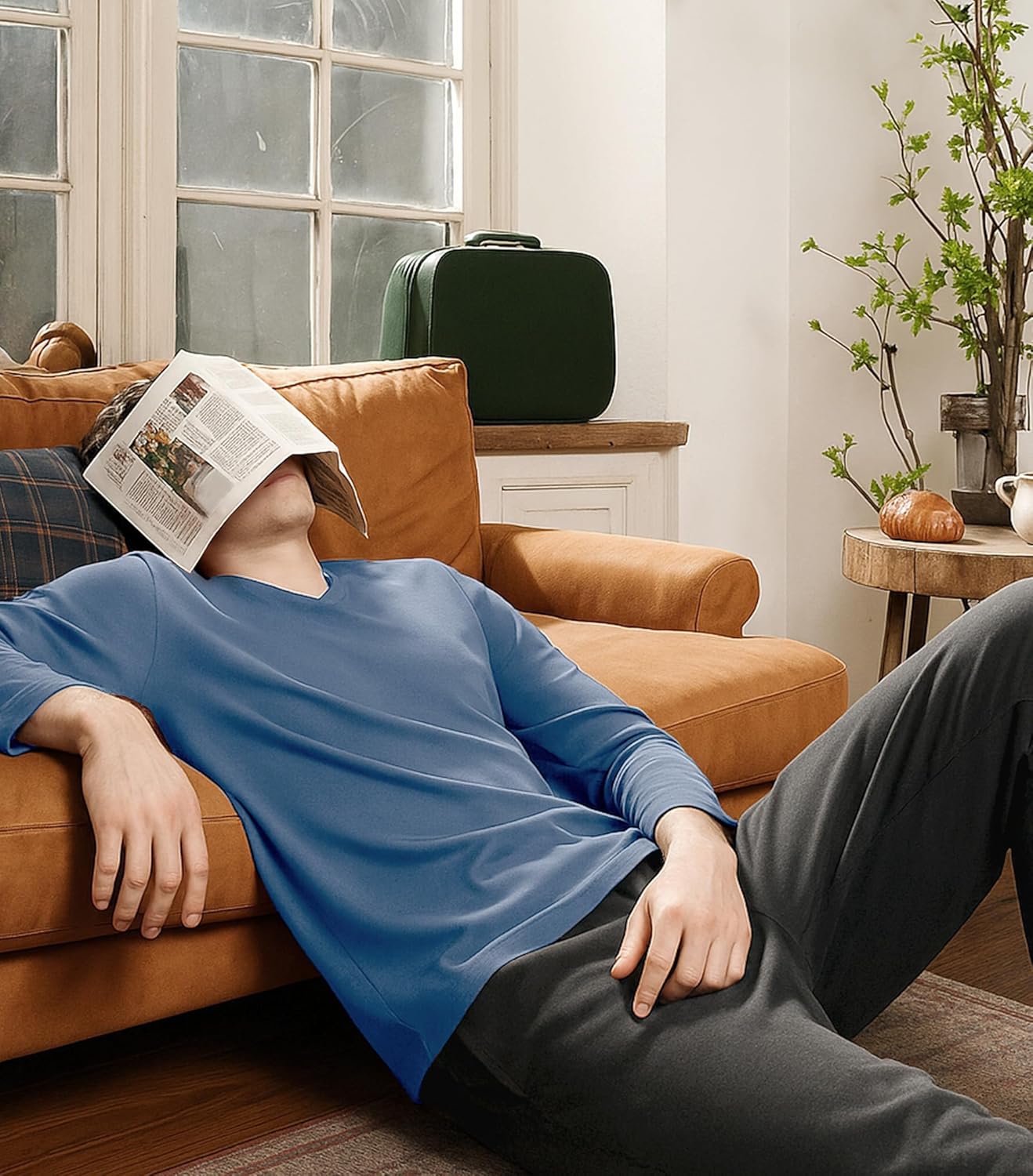 DAVID ARCHY Men's Pajamas Set Soft Cotton Long Sleeve Sleepwear Comfy Loungewear Pjs with Pockets