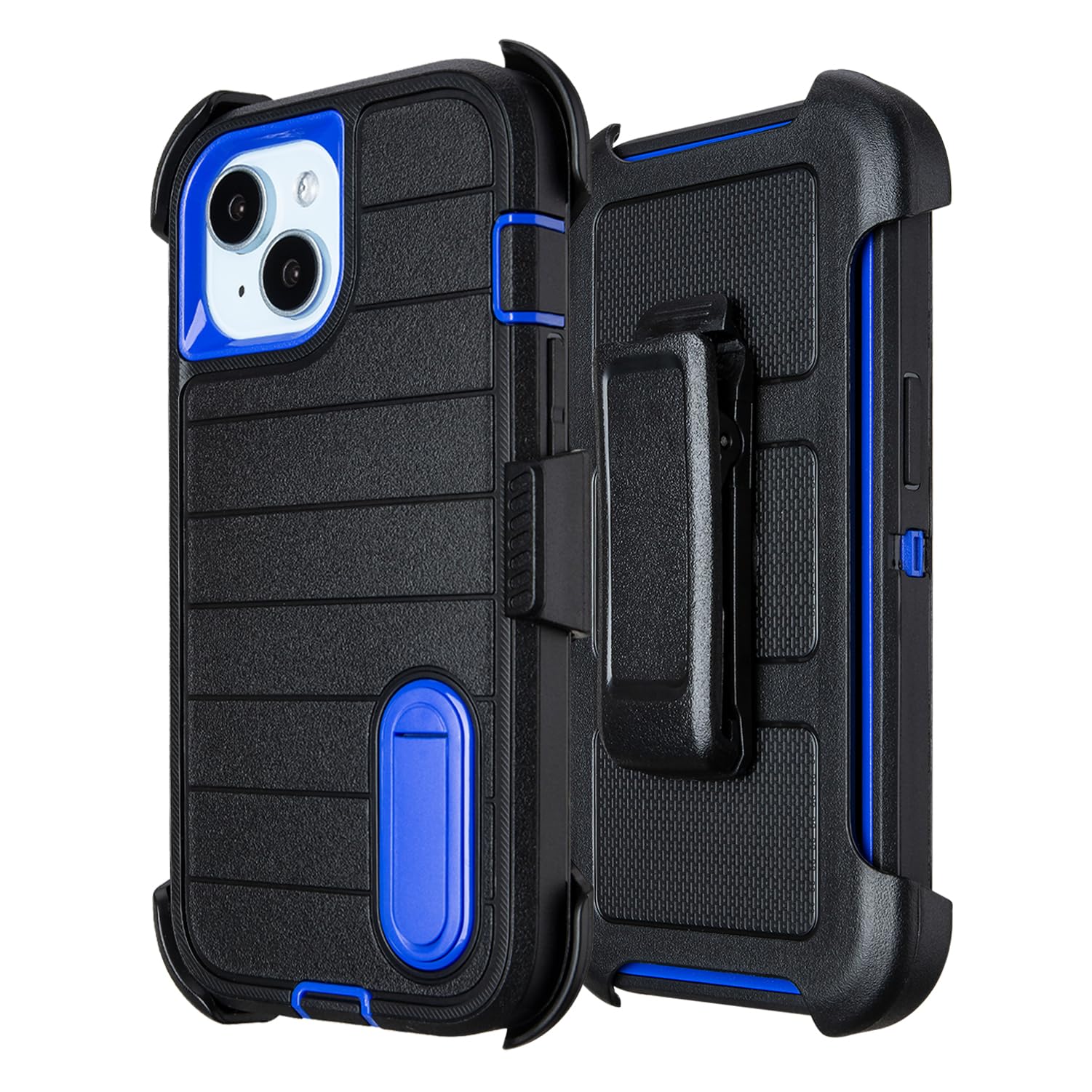for Phone case iPhone 13 Case with Belt Clip, Heavy Duty Military Grade Drop iPhone13 Protective Case, Shockproof Defender Cover for iPhone 13 Cases 6.1 inch (Black+Blue)