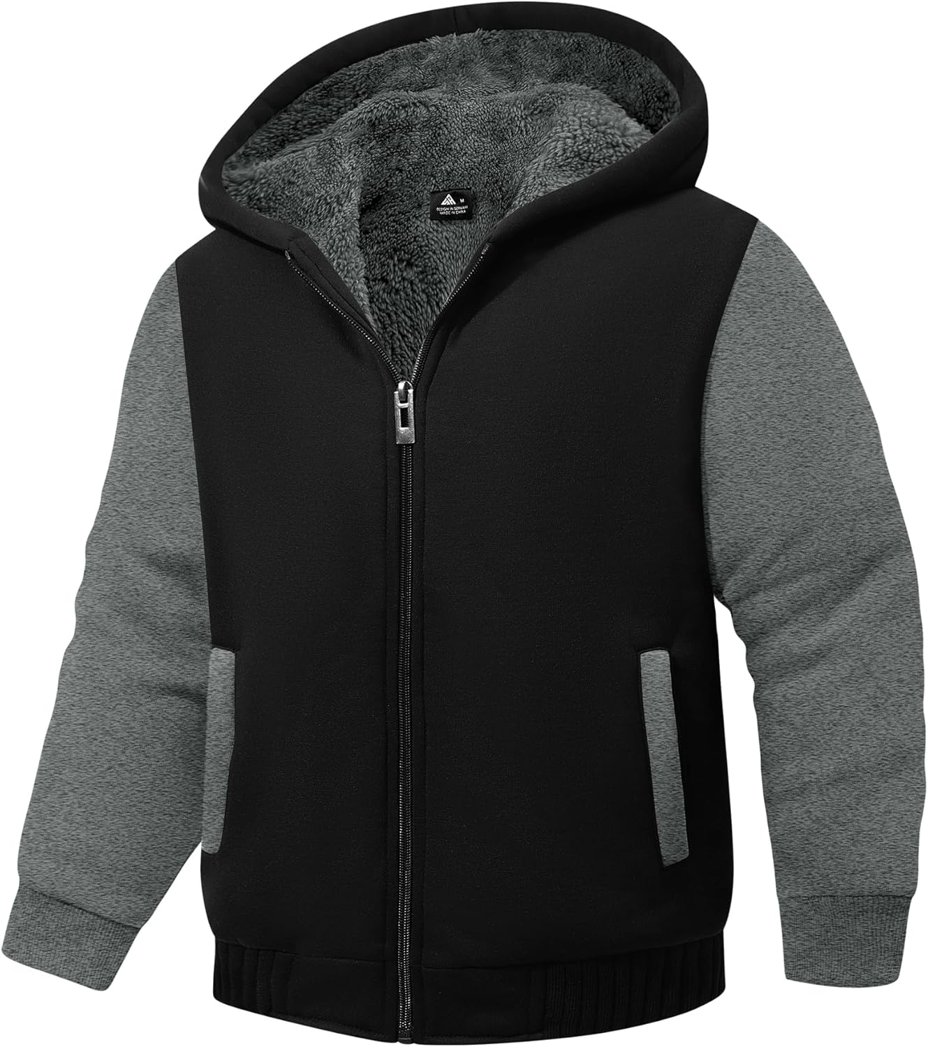 SWISSWELL Hooded Jacket for Boys Full Zip Ultra Soft Sherpa Fleece Hoodie Sweatshirt for Kids School Hooded Outerwear
