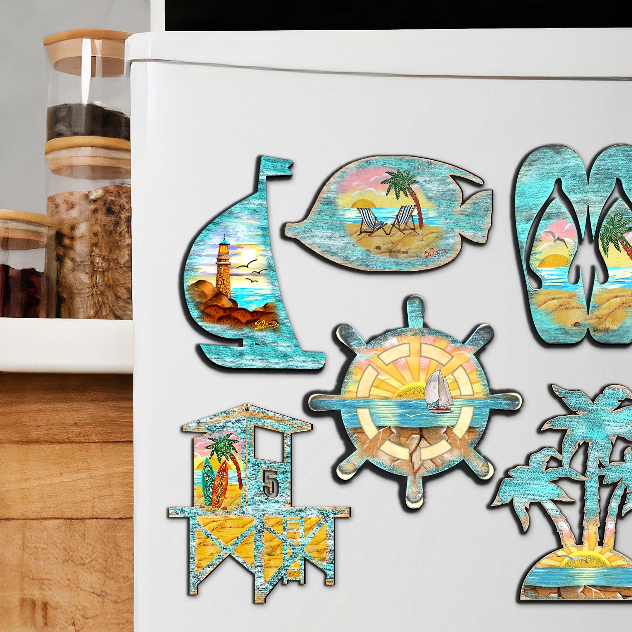Nautical Decorative Wooden Magnets Set of 6 by G. Debrekht - Coastal Decor - 8090061G-S6