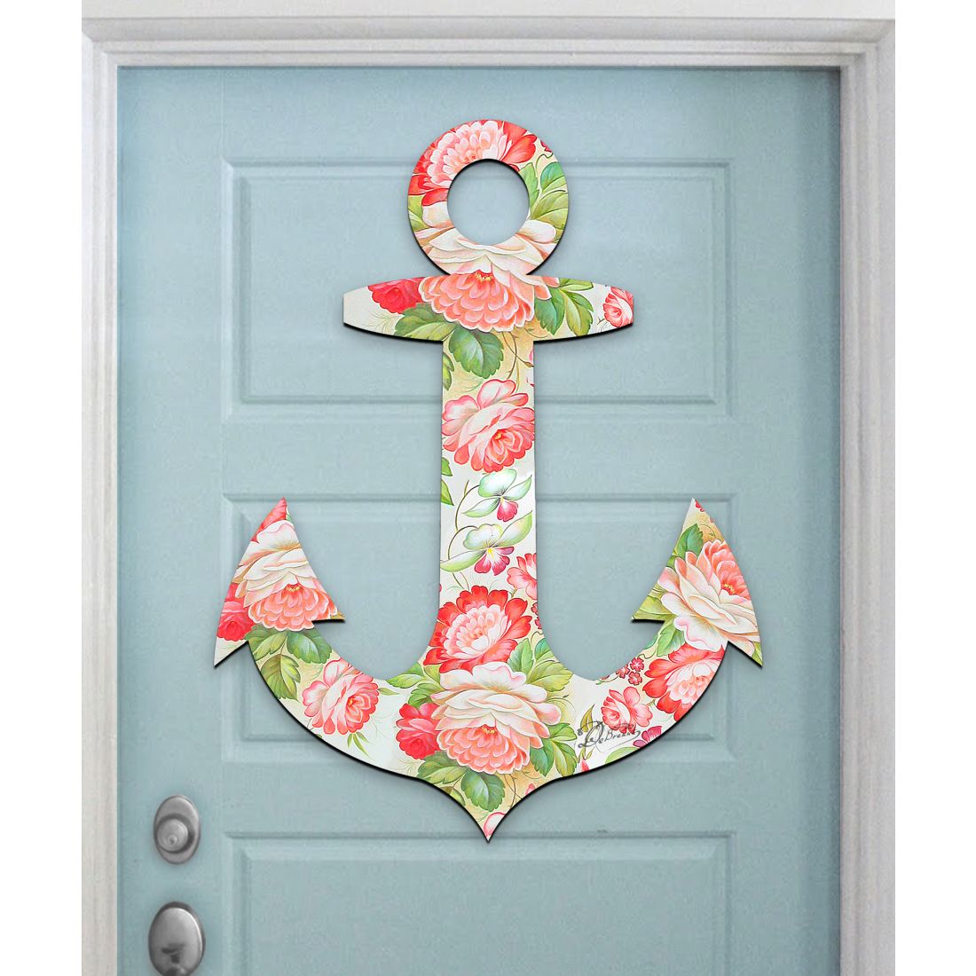 Vintage Floral Anchor Coastal Door by G. DeBrekht - Coastal Holiday Decor - 8198521-3H